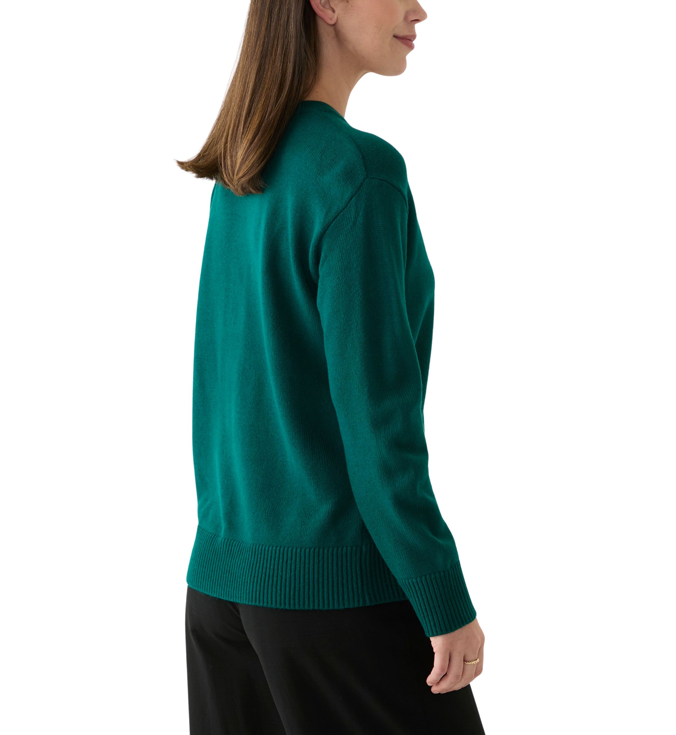 Womens Long Sleeve Logo Hardware V-Neck Sweater 