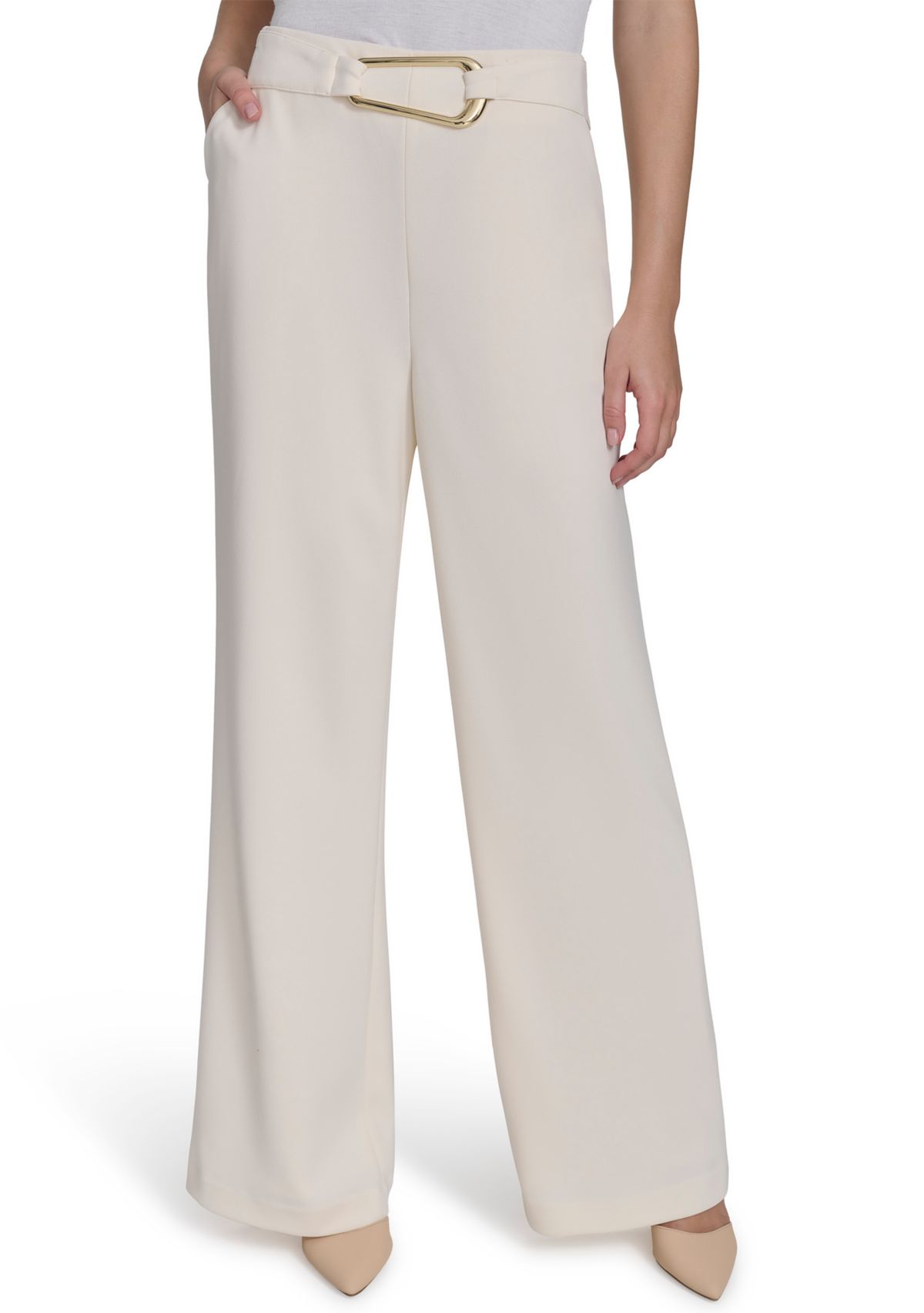 Womens Wide Leg Hardware Scuba Crepe Pants
