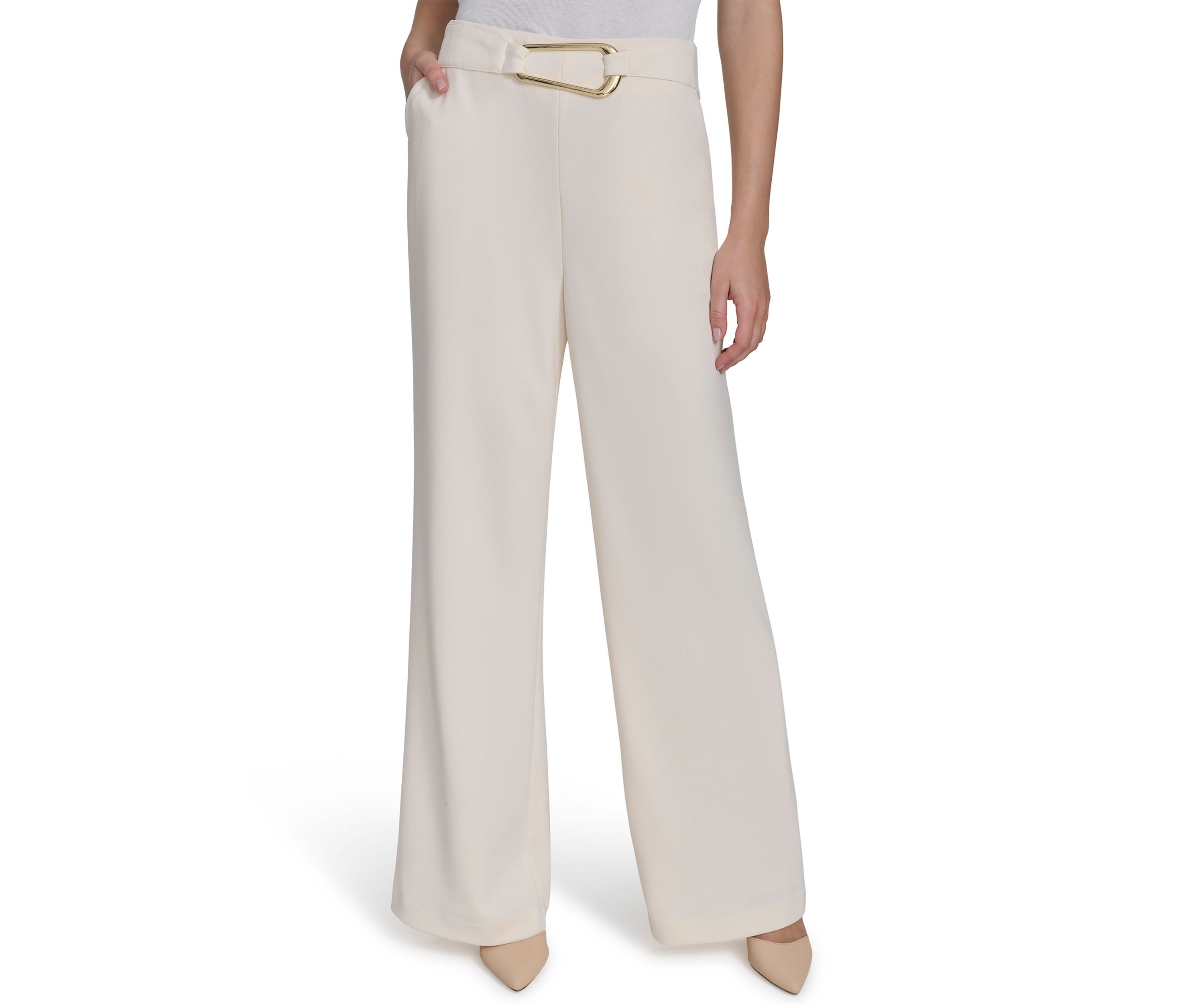 Womens Wide Leg Hardware Scuba Crepe Pants