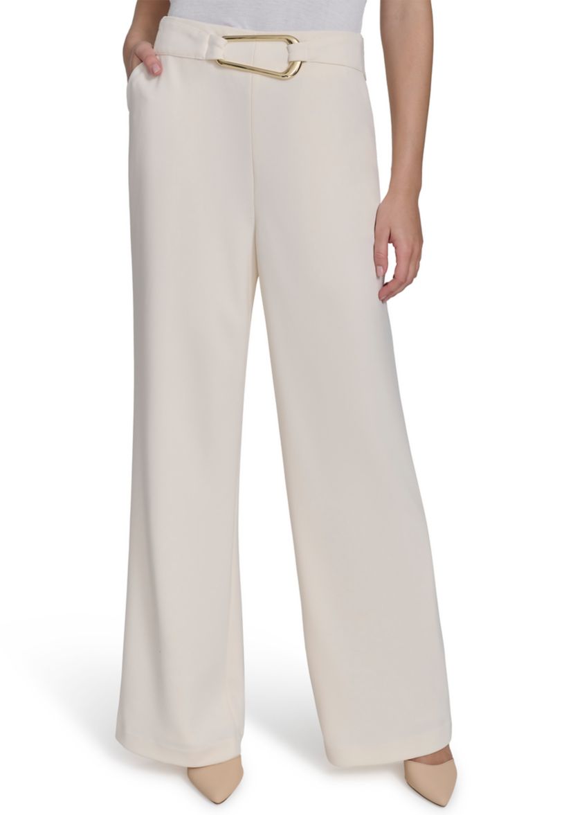 Womens Wide Leg Hardware Scuba Crepe Pants
