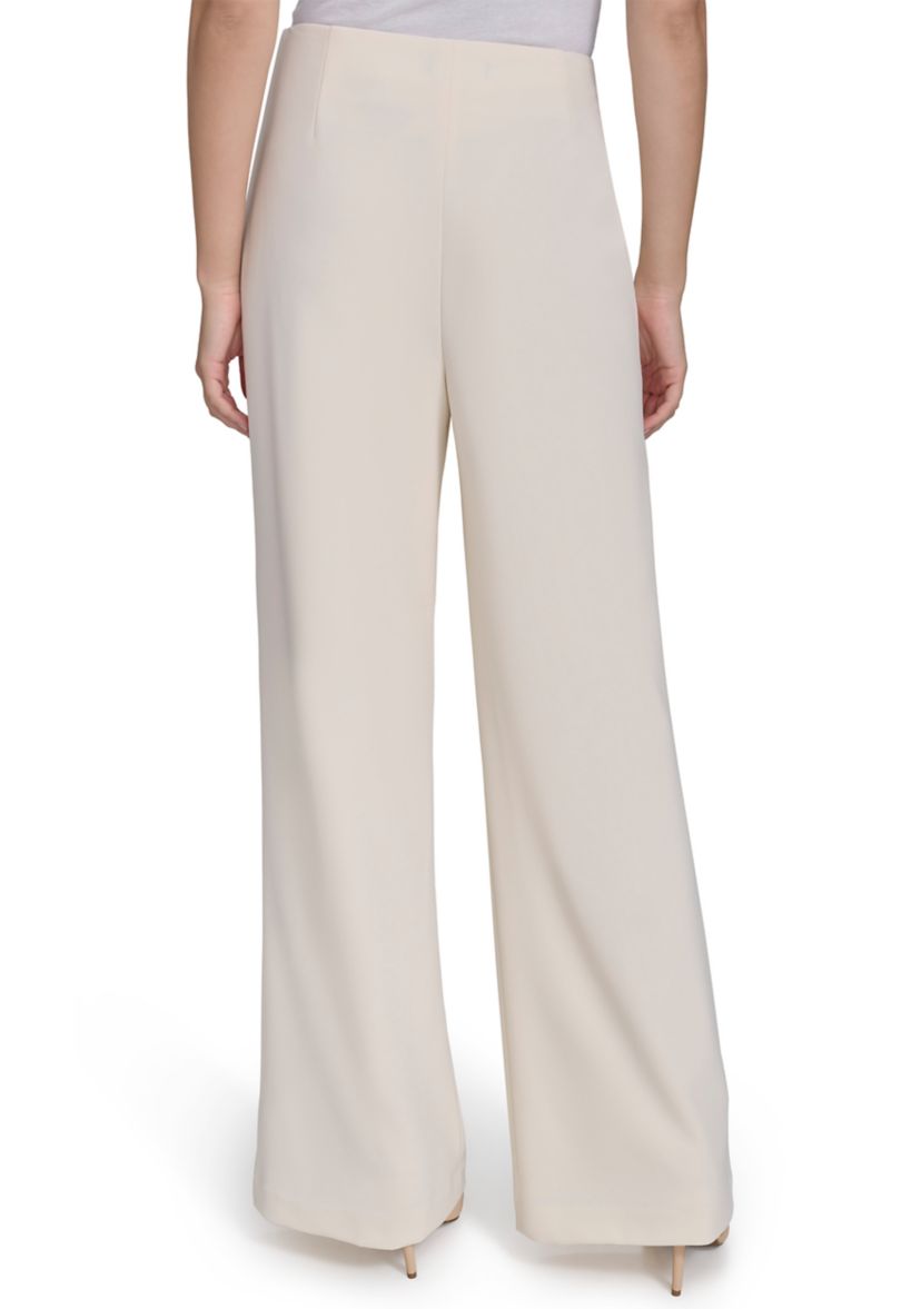 Womens Wide Leg Hardware Scuba Crepe Pants