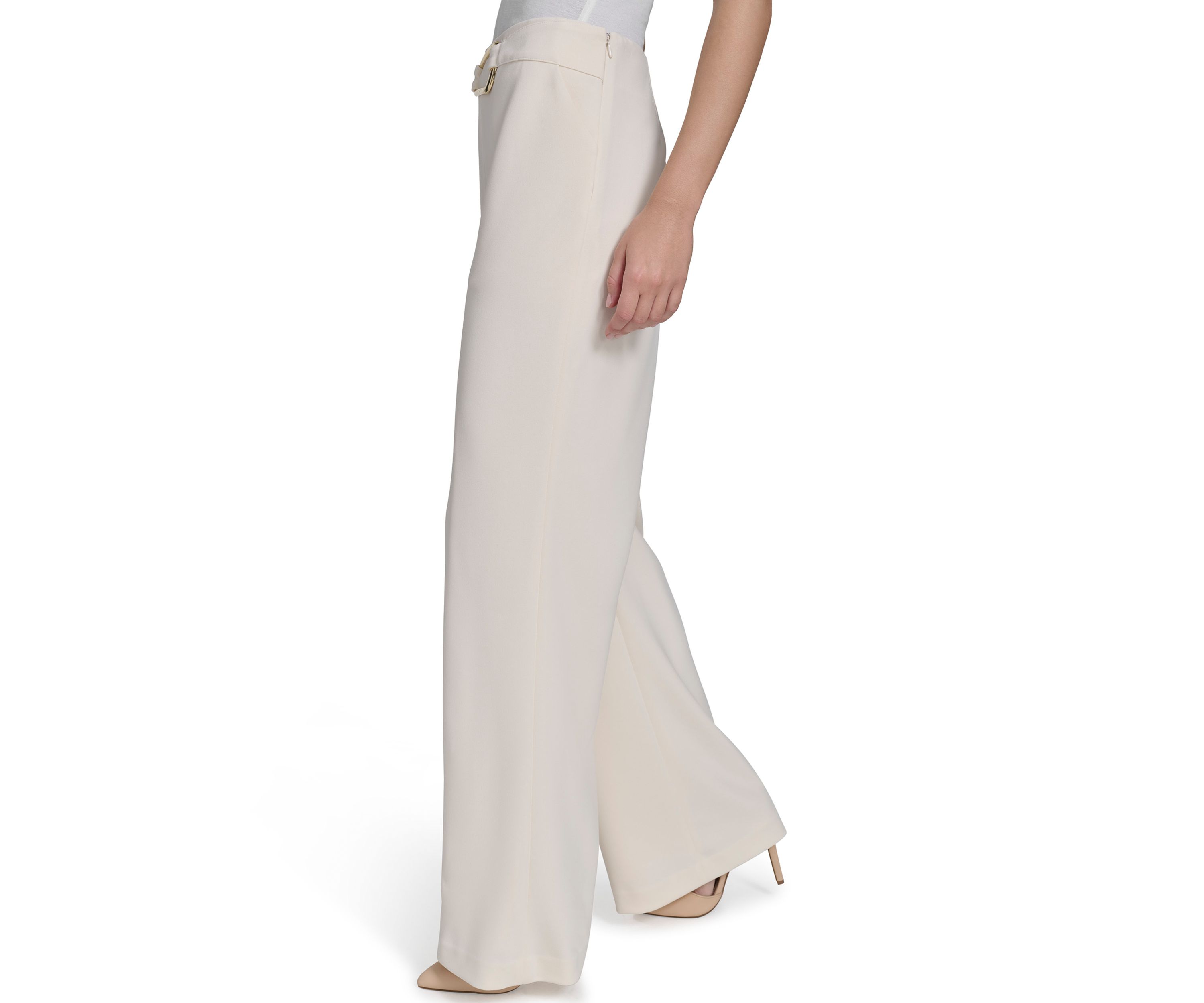 Womens Wide Leg Hardware Scuba Crepe Pants