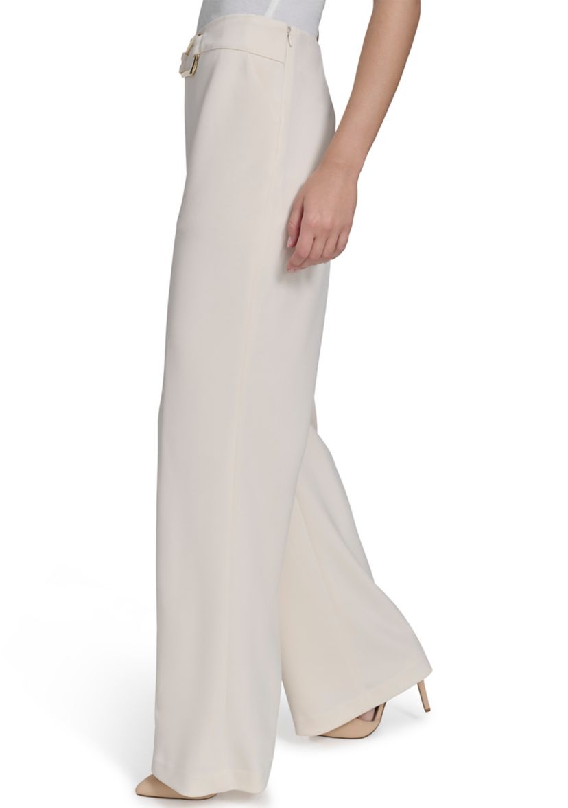 Womens Wide Leg Hardware Scuba Crepe Pants