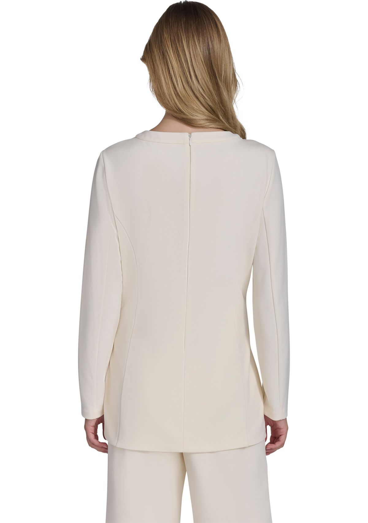 Womens Long Sleeve Split Neck Hardware Waist Tunic 