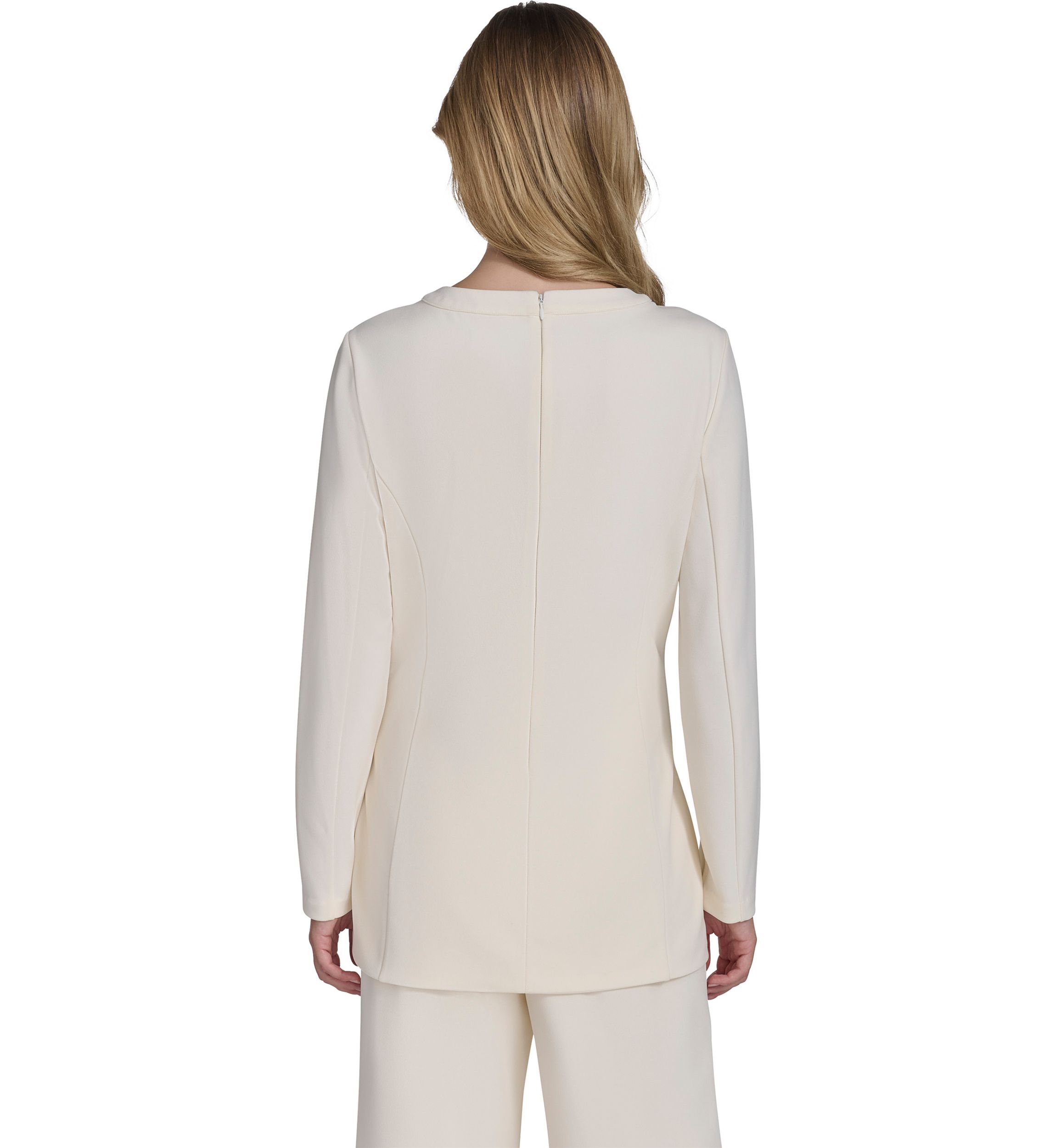 Womens Long Sleeve Split Neck Hardware Waist Tunic 