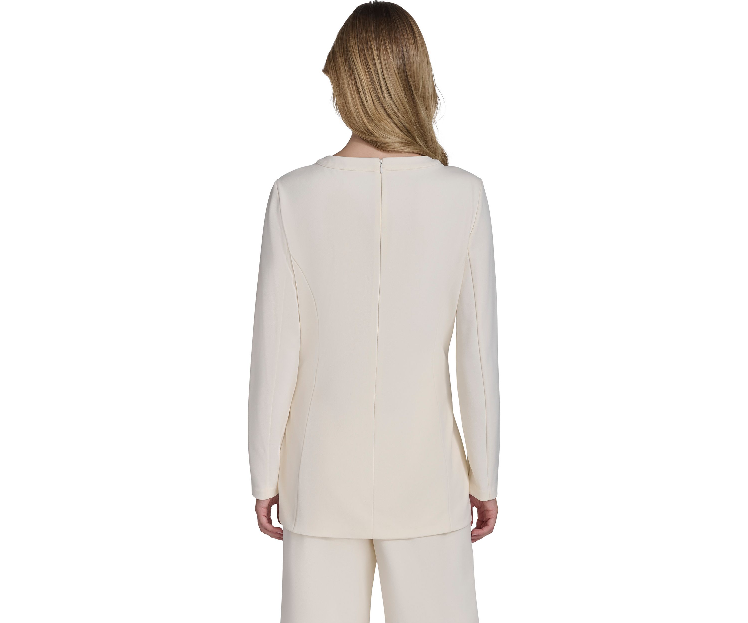 Womens Long Sleeve Split Neck Hardware Waist Tunic 