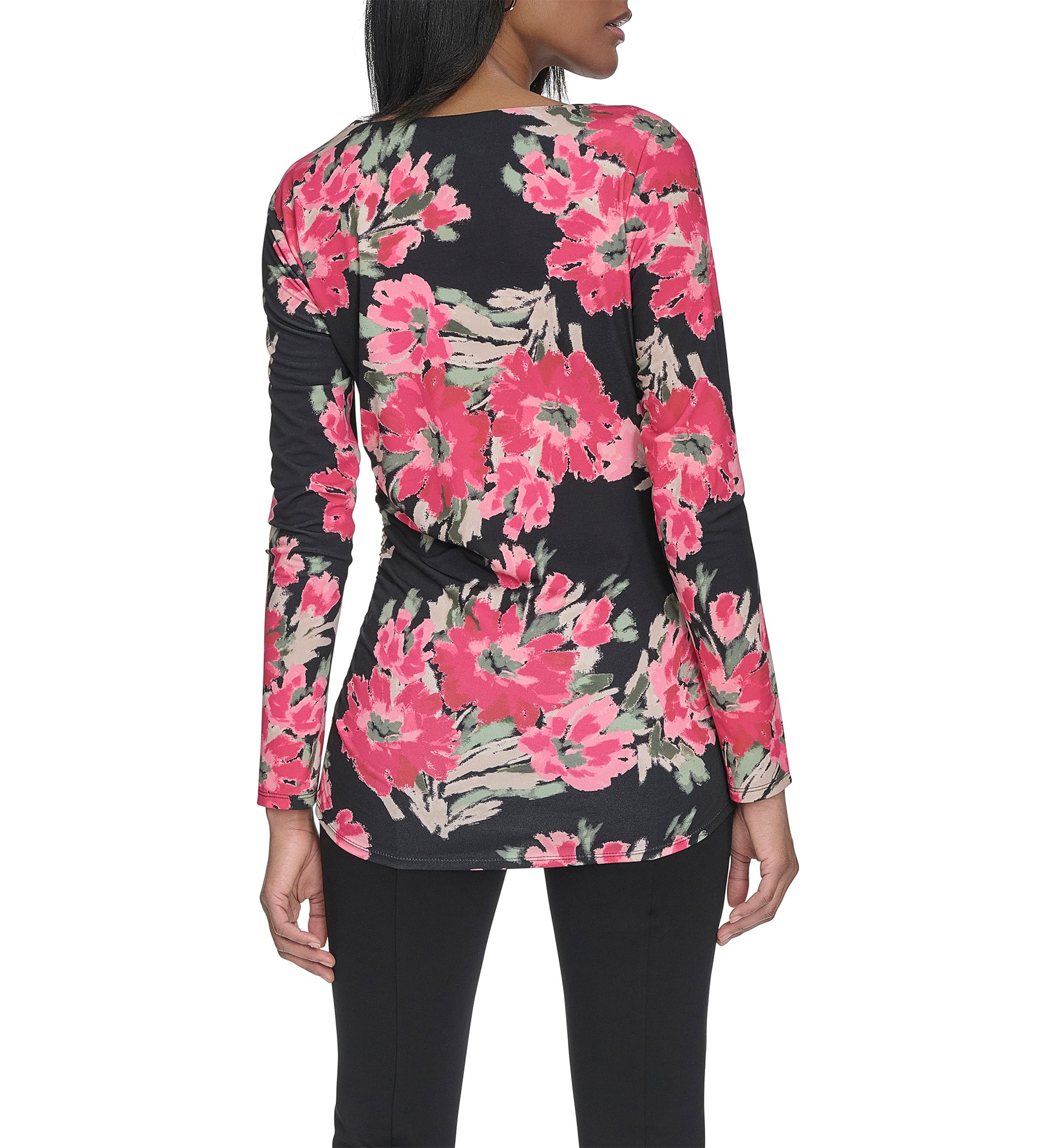 Long Sleeve Floral Asymmetric Neck Knit Top 