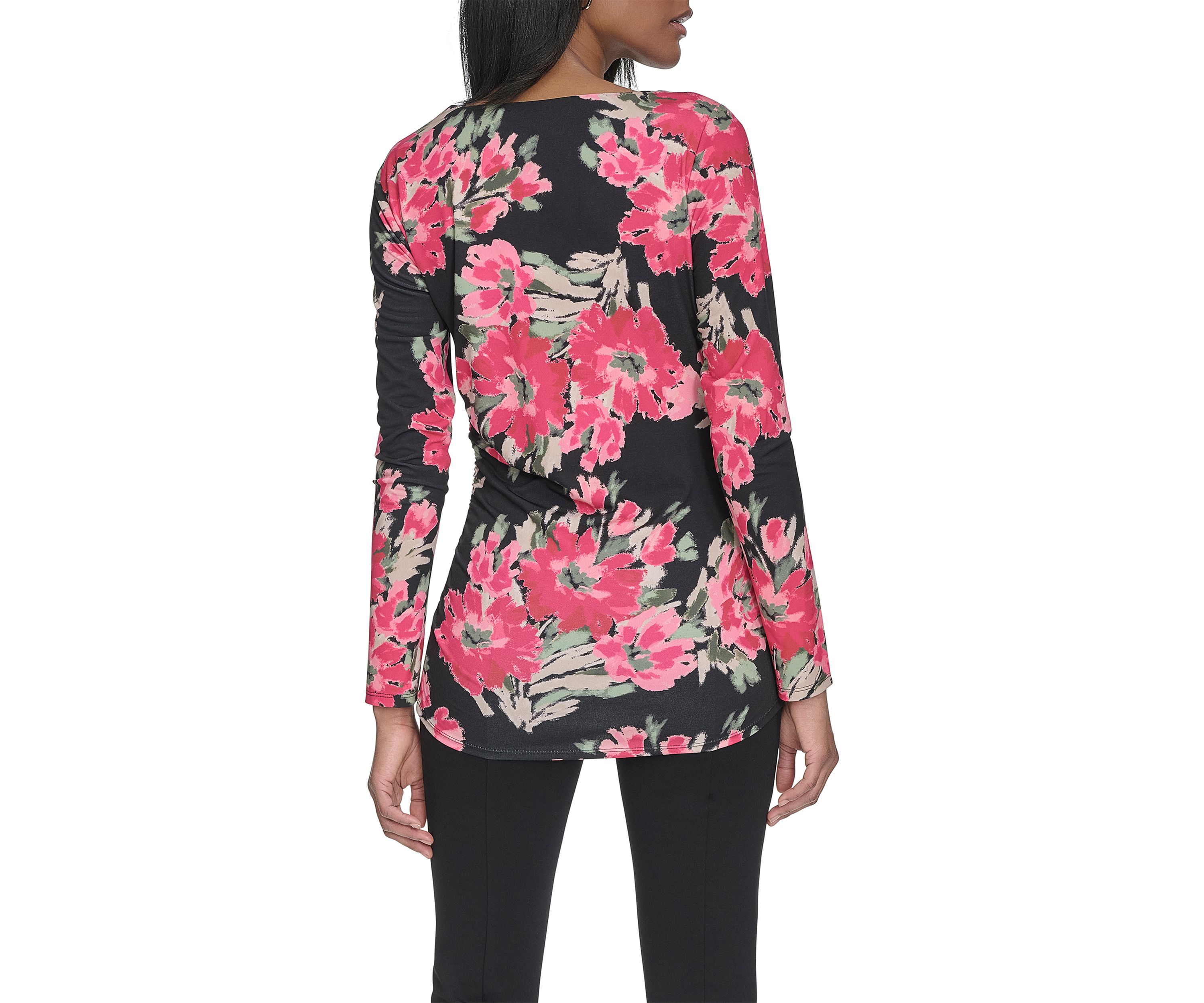 Long Sleeve Floral Asymmetric Neck Knit Top 