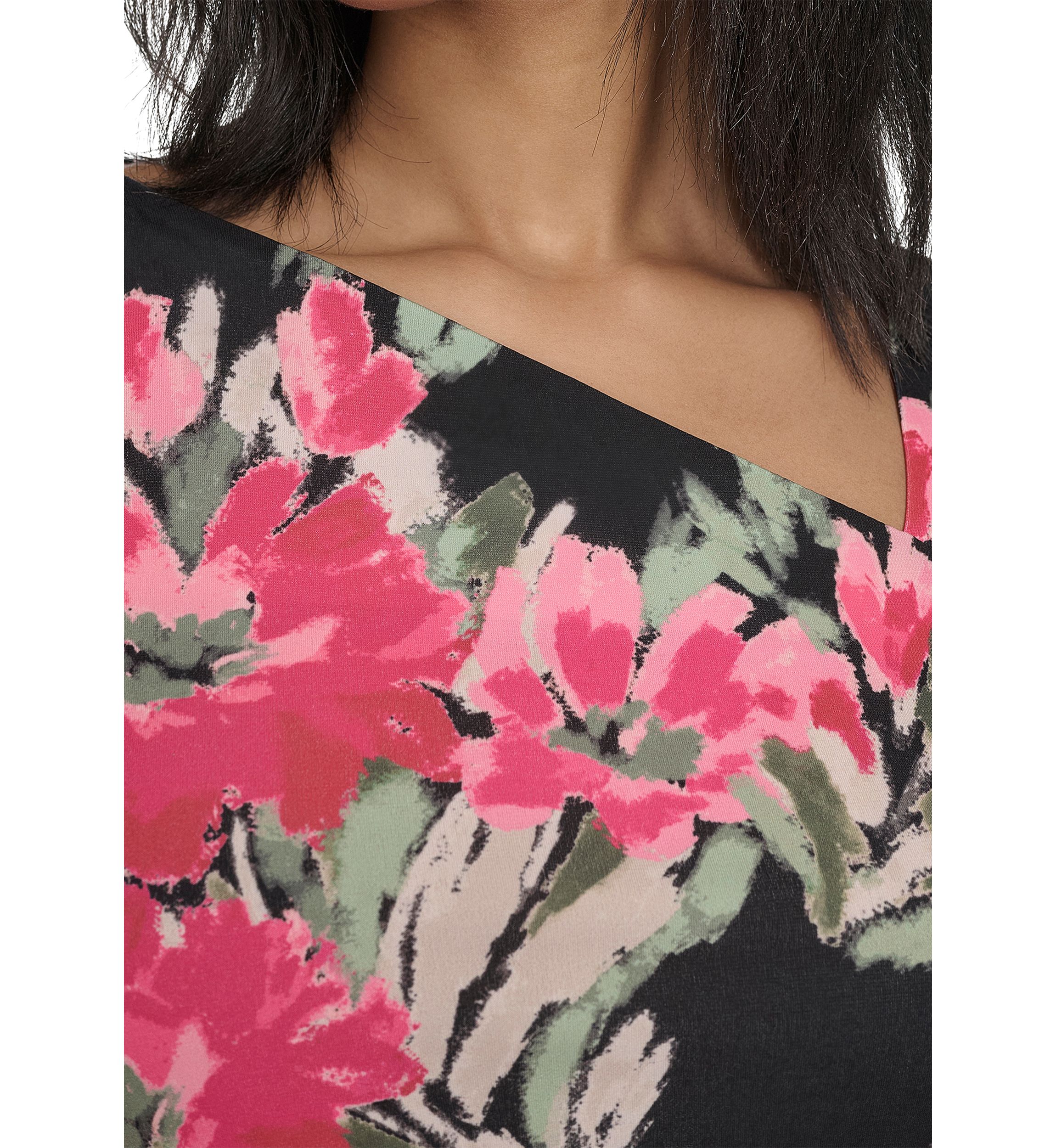 Long Sleeve Floral Asymmetric Neck Knit Top 