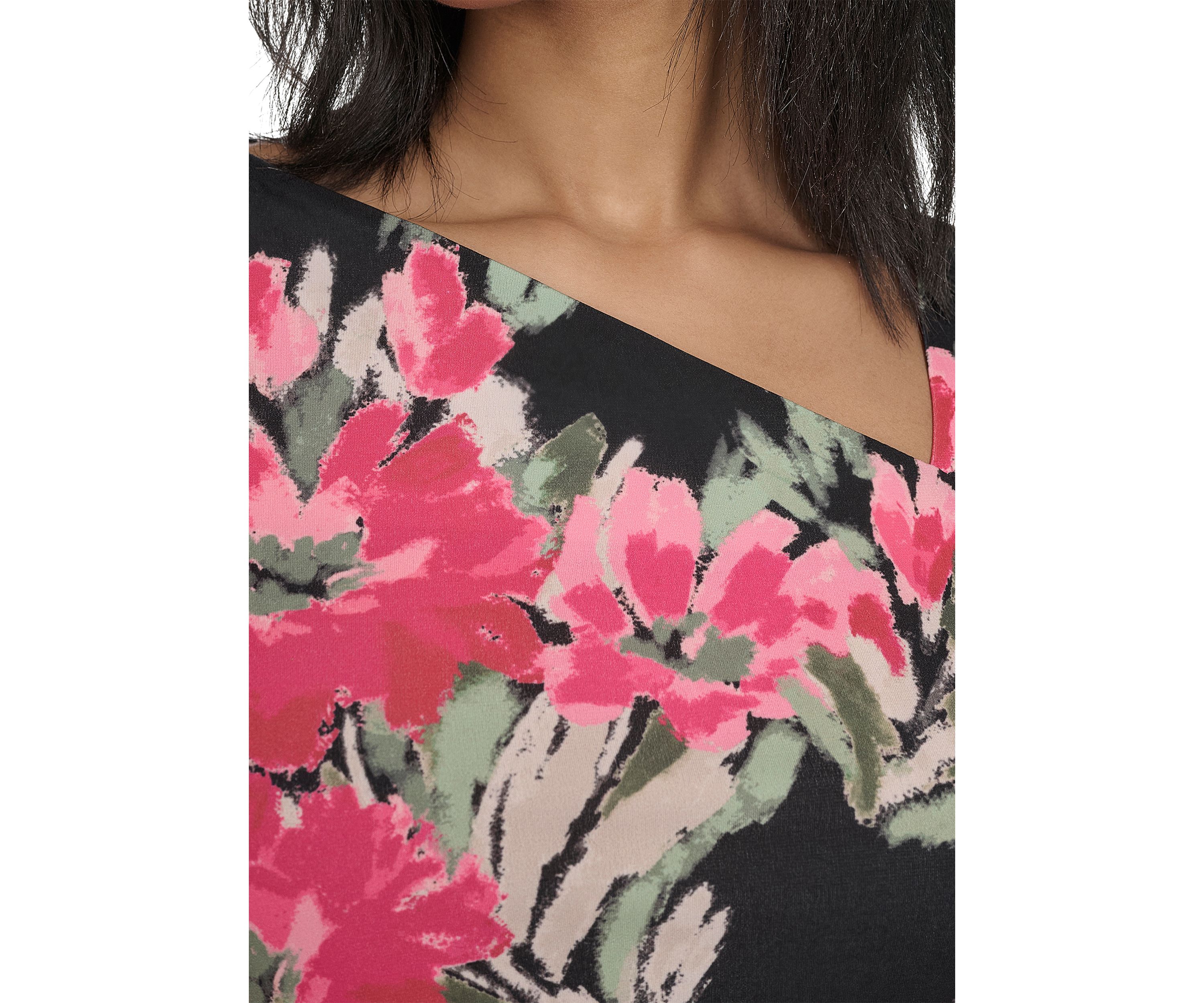 Long Sleeve Floral Asymmetric Neck Knit Top 