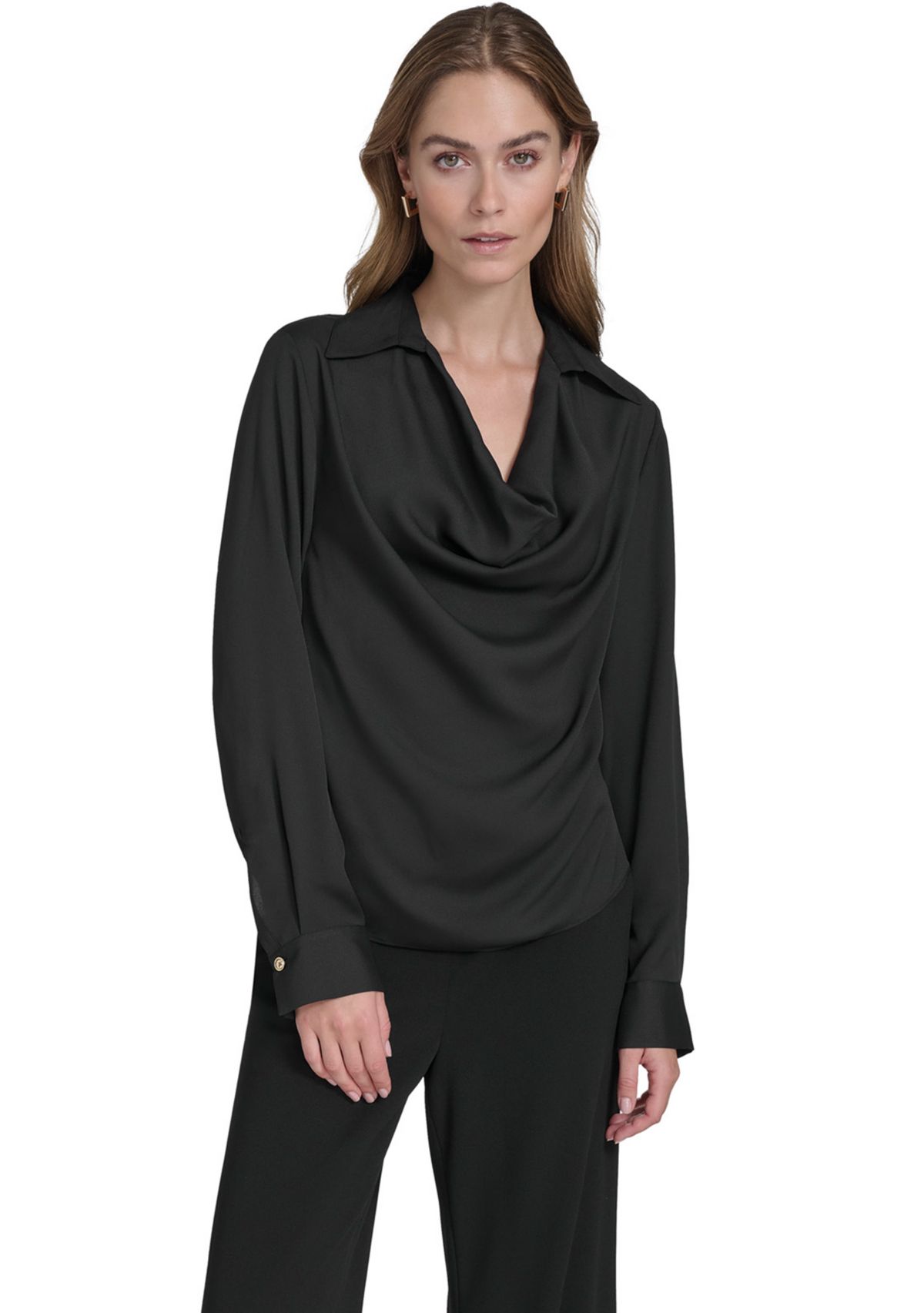 Womens Long Sleeve Cowl Neck Blouse 