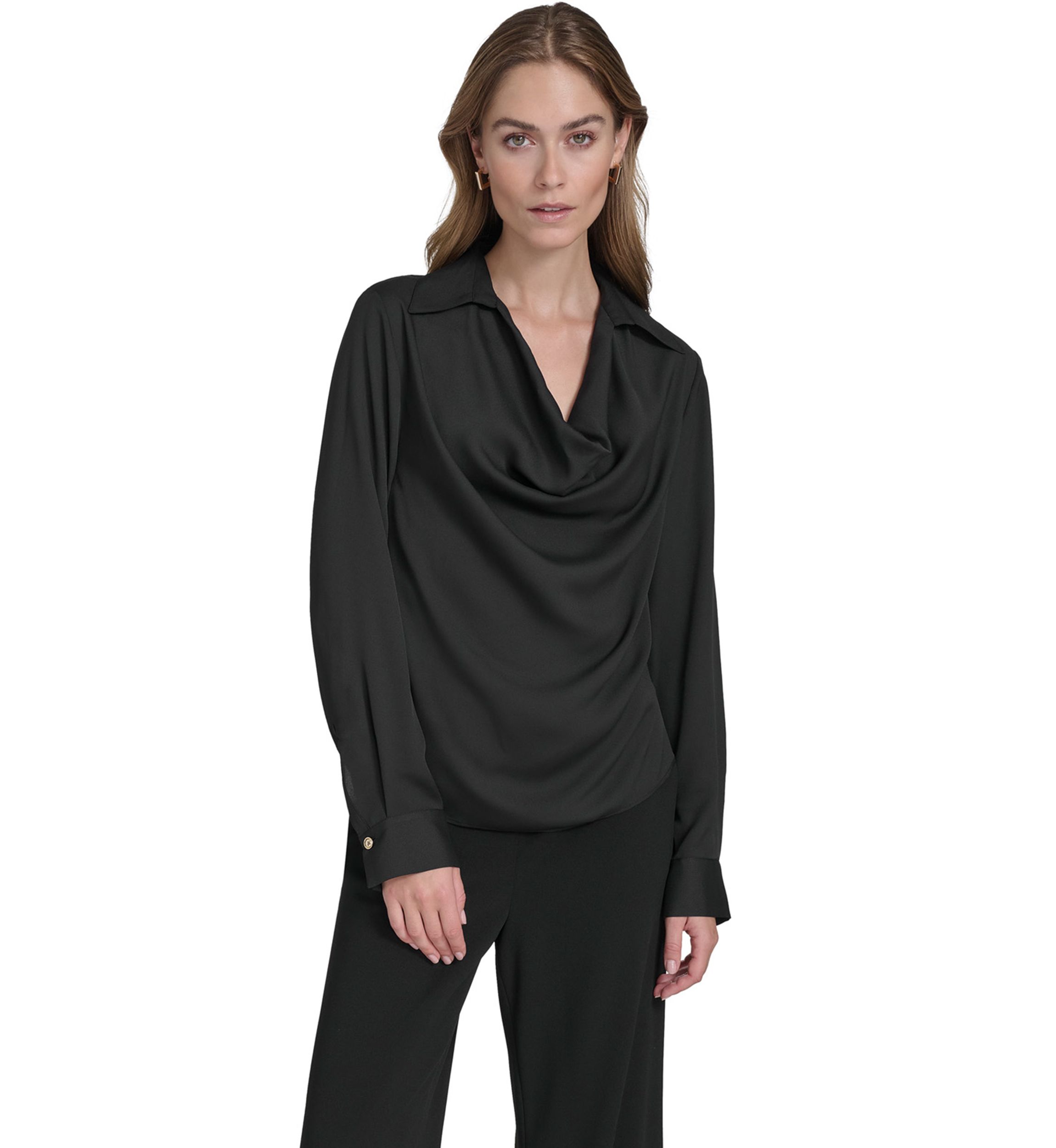 Womens Long Sleeve Cowl Neck Blouse 
