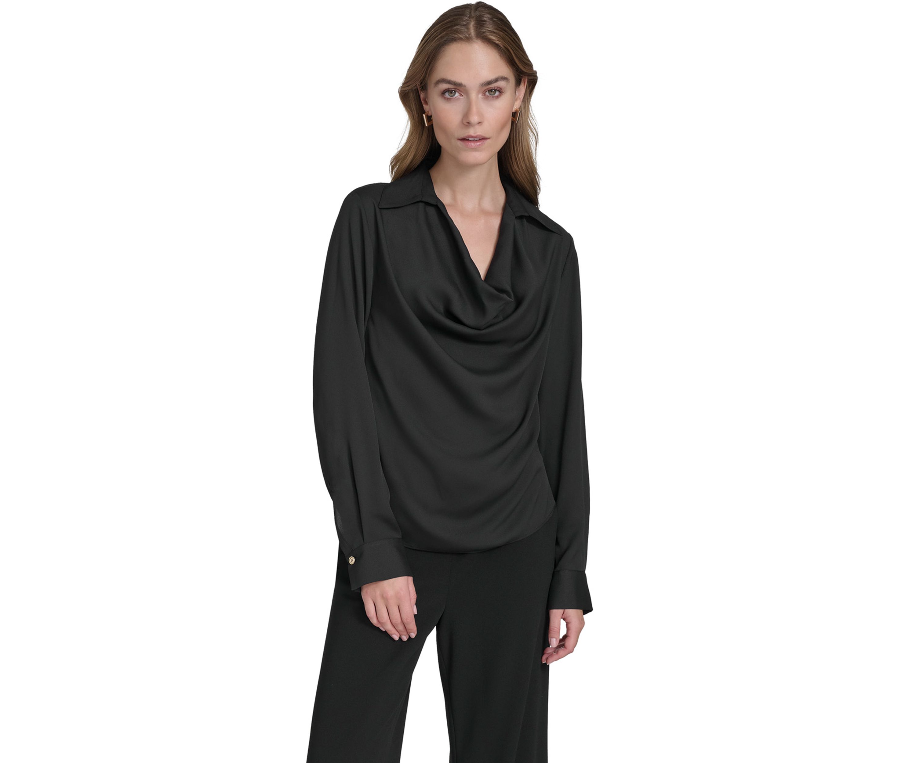 Womens Long Sleeve Cowl Neck Blouse 