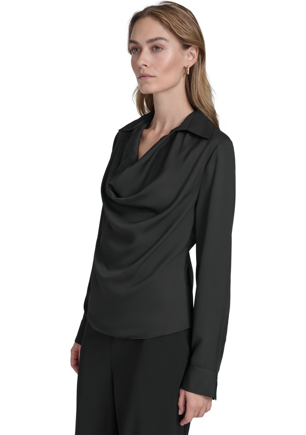 Womens Long Sleeve Cowl Neck Blouse 