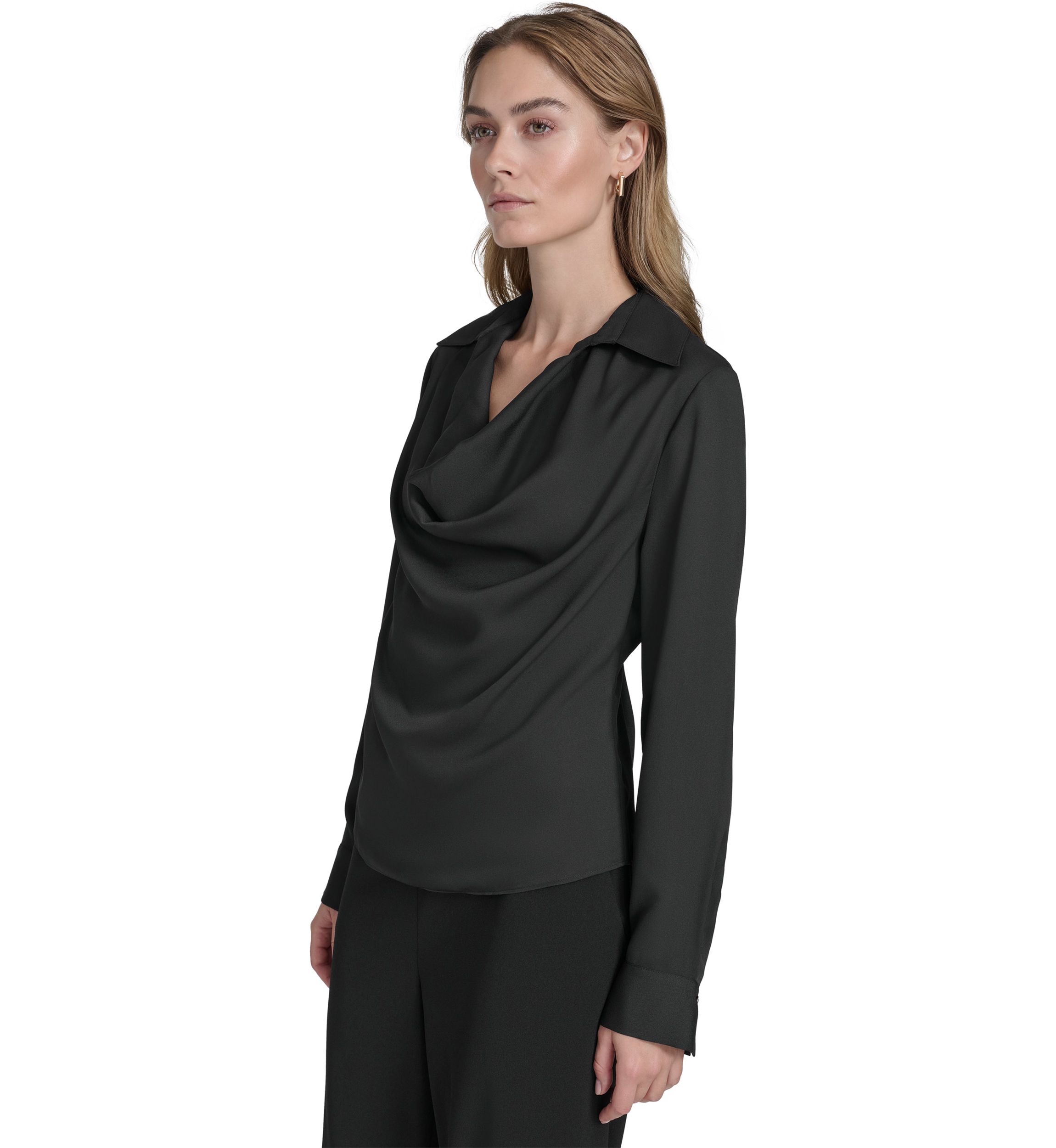 Womens Long Sleeve Cowl Neck Blouse 