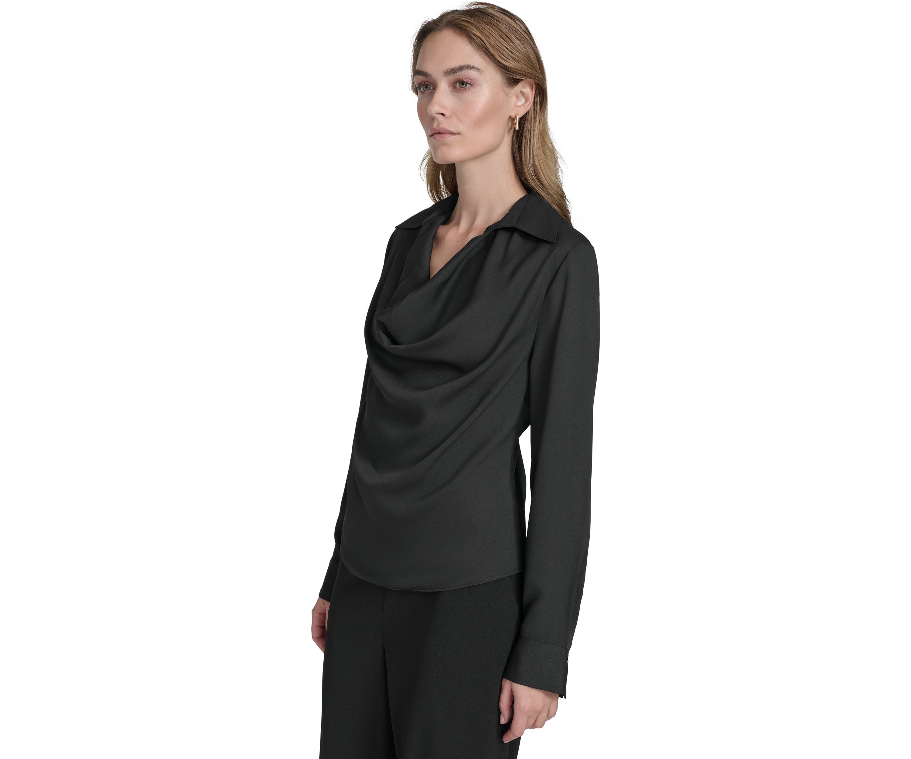 Womens Long Sleeve Cowl Neck Blouse 