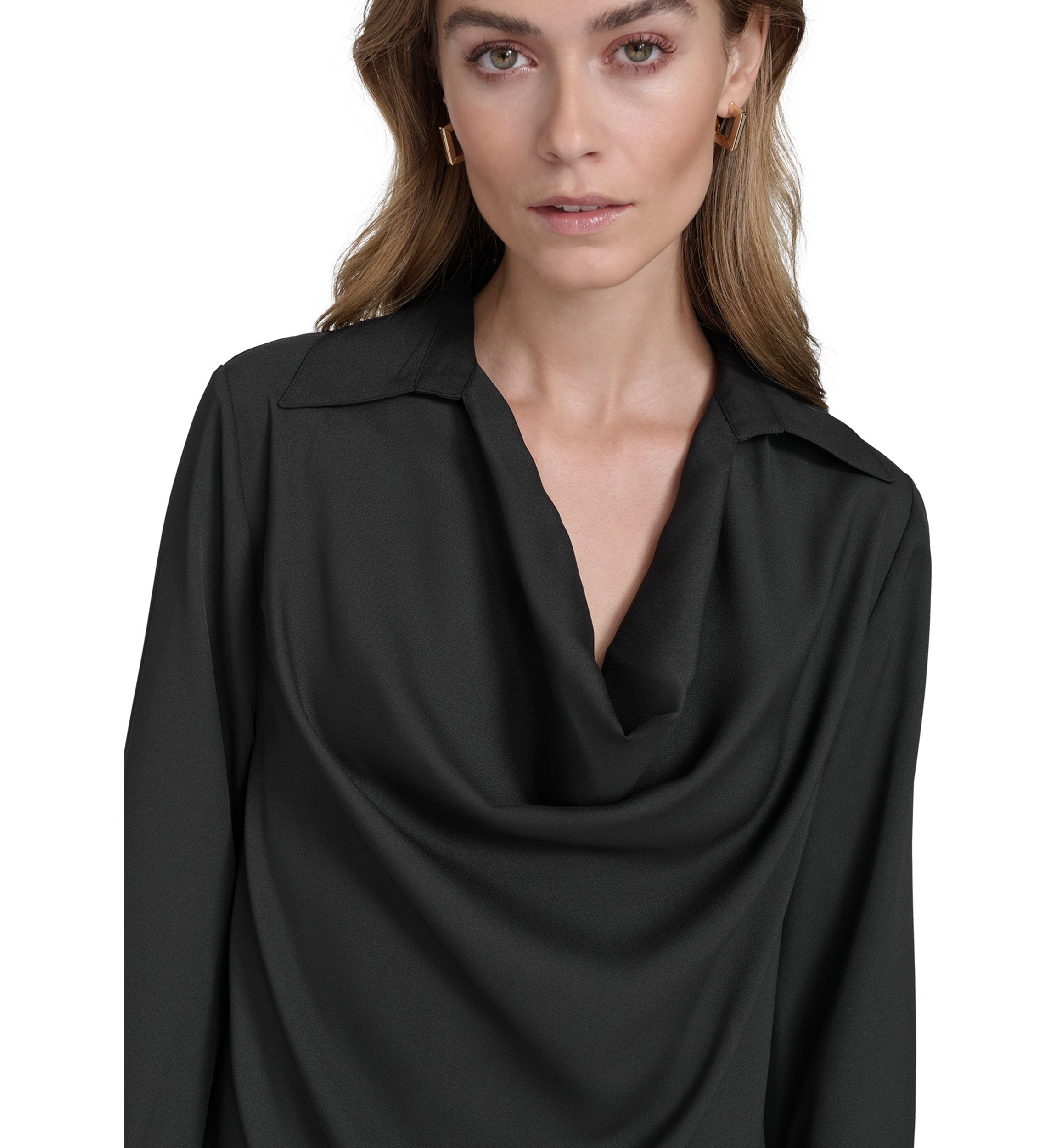 Womens Long Sleeve Cowl Neck Blouse 