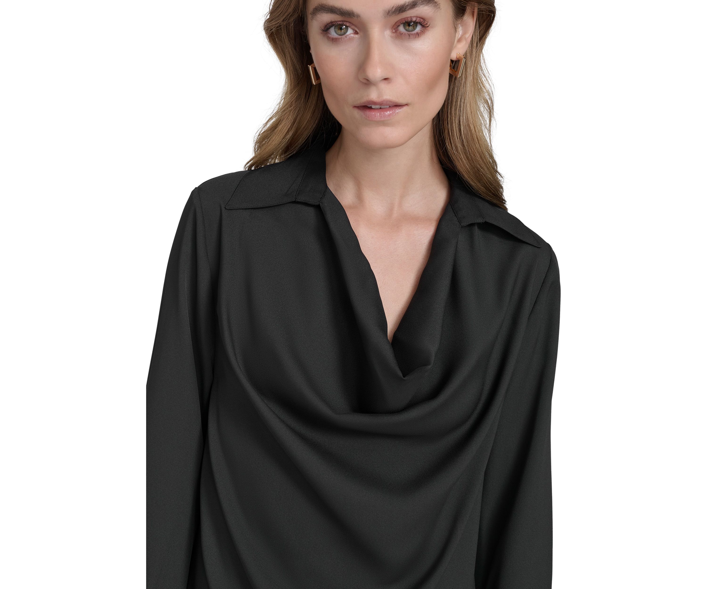 Womens Long Sleeve Cowl Neck Blouse 