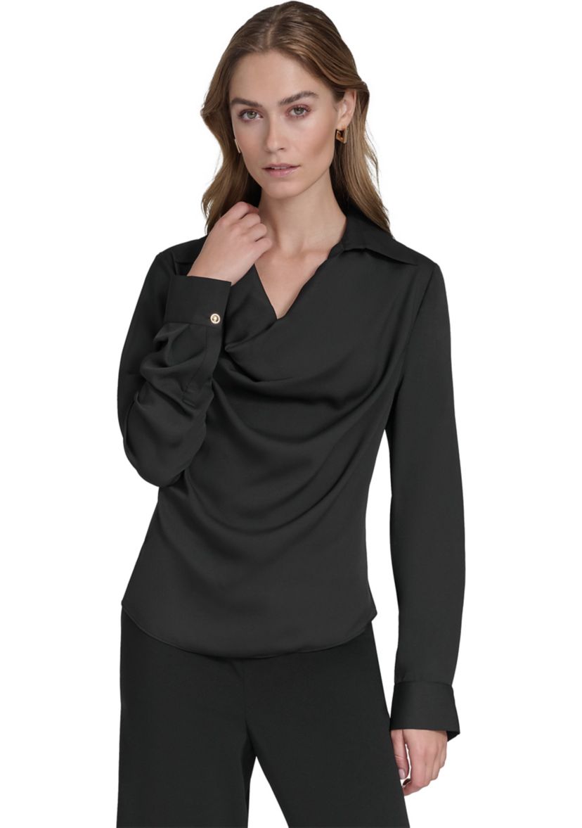 Womens Long Sleeve Cowl Neck Blouse 