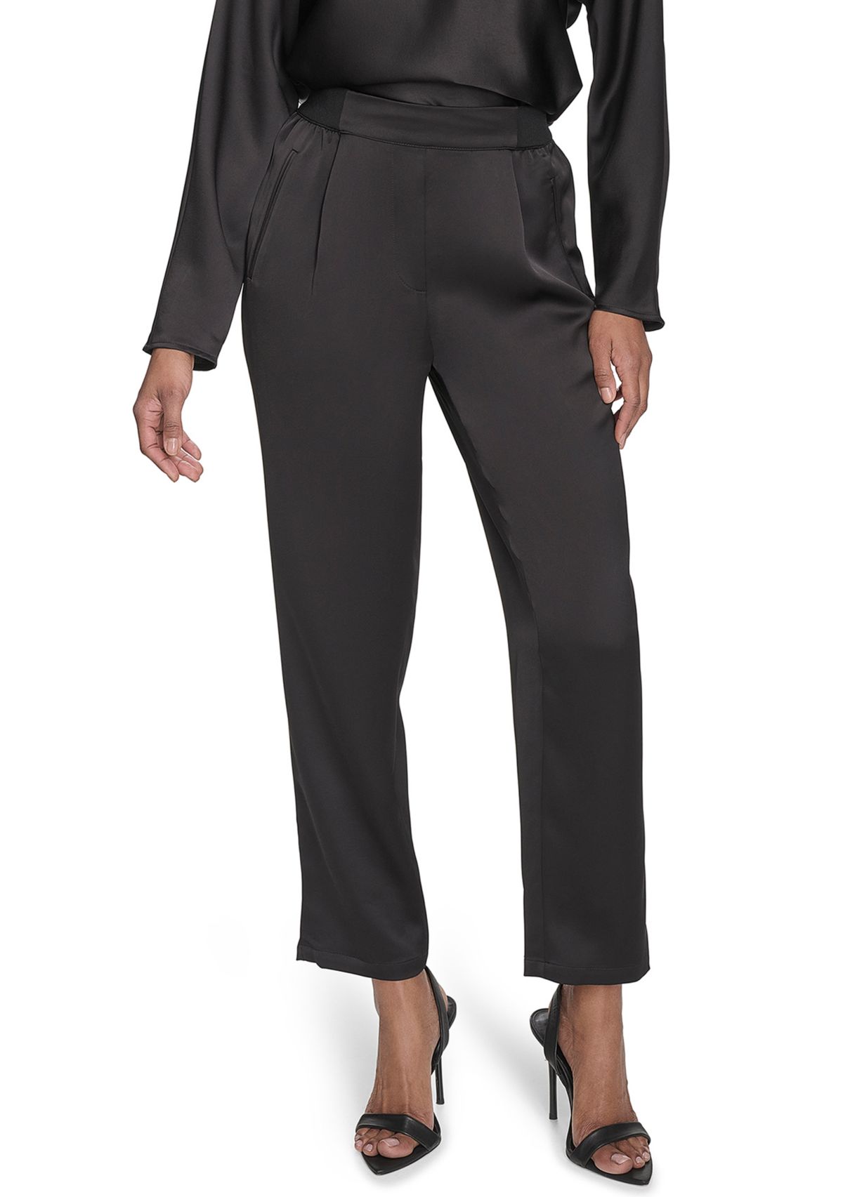 Satin Ribbed Trim Pants