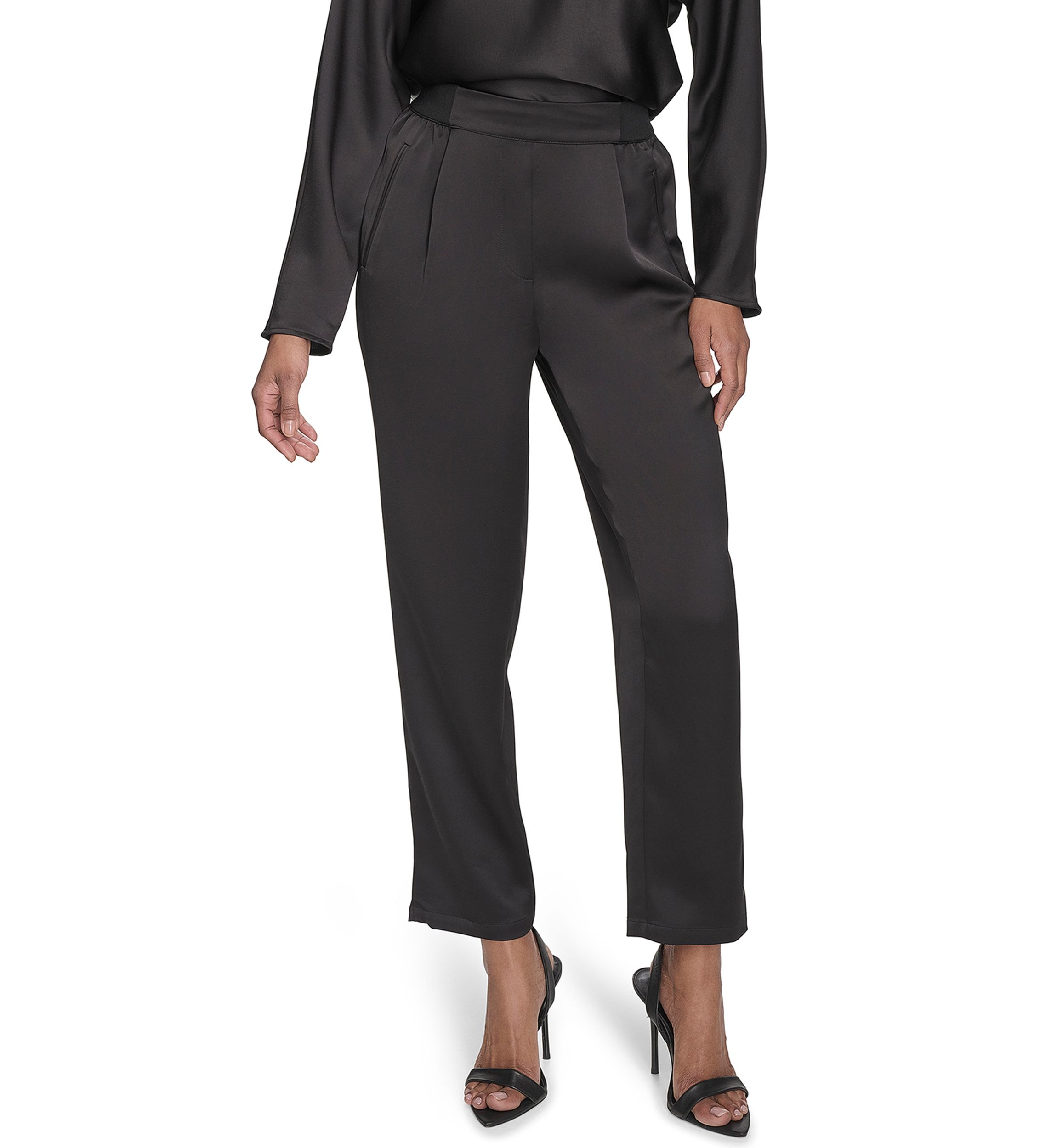 Satin Ribbed Trim Pants