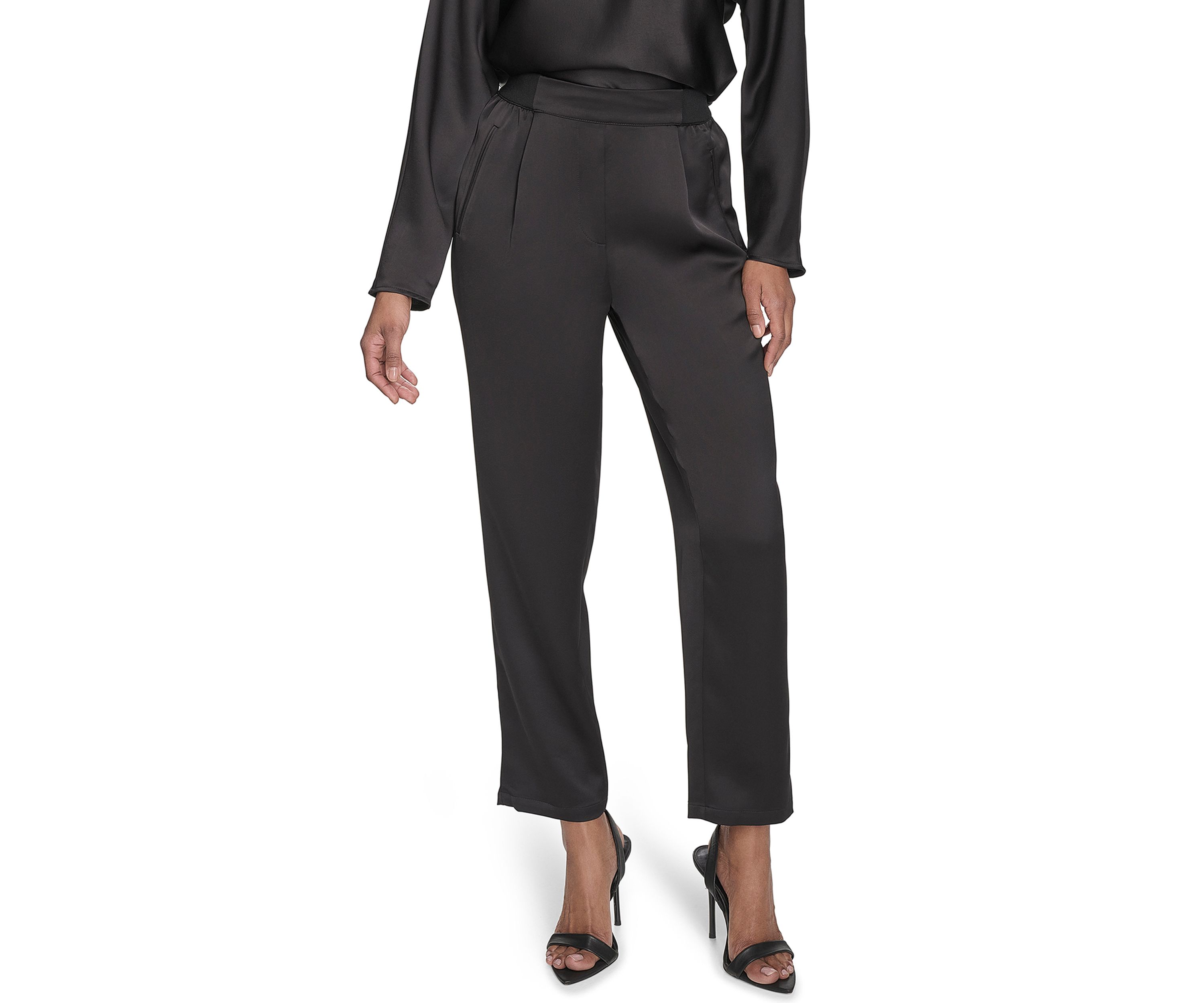 Satin Ribbed Trim Pants