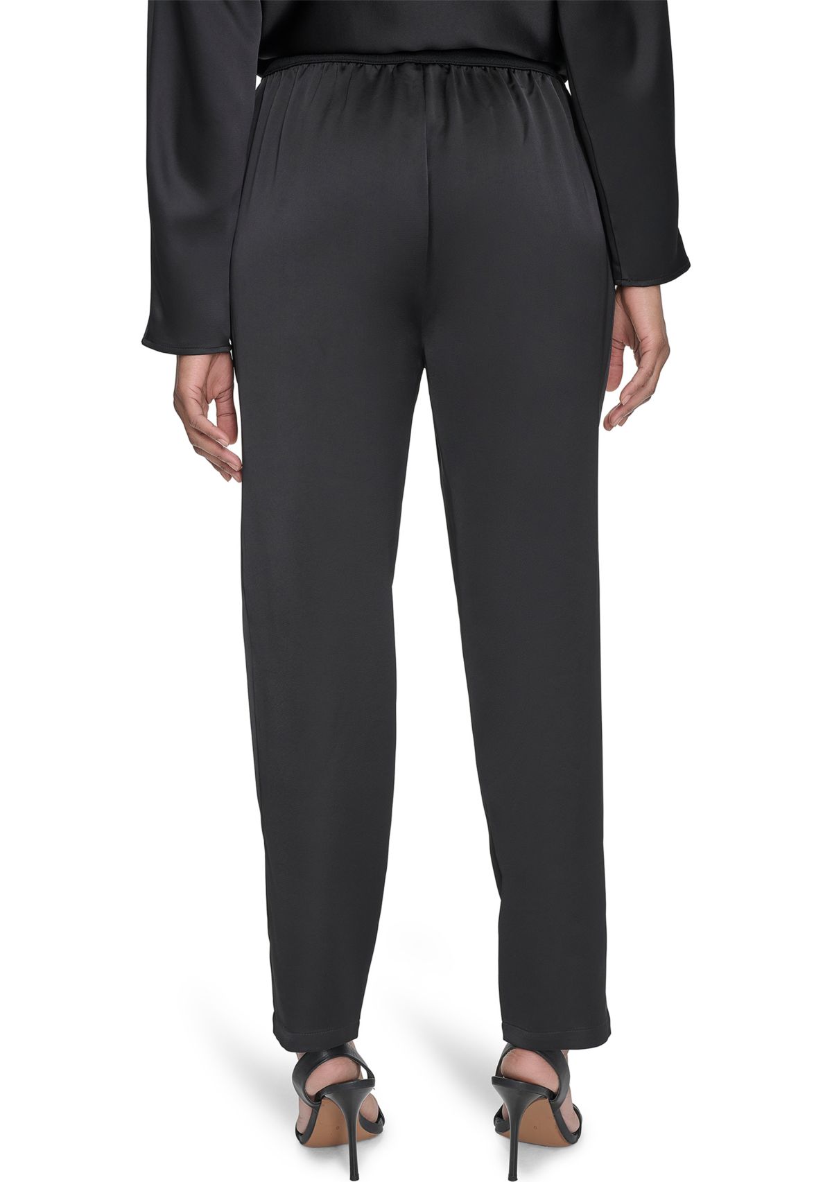 Satin Ribbed Trim Pants