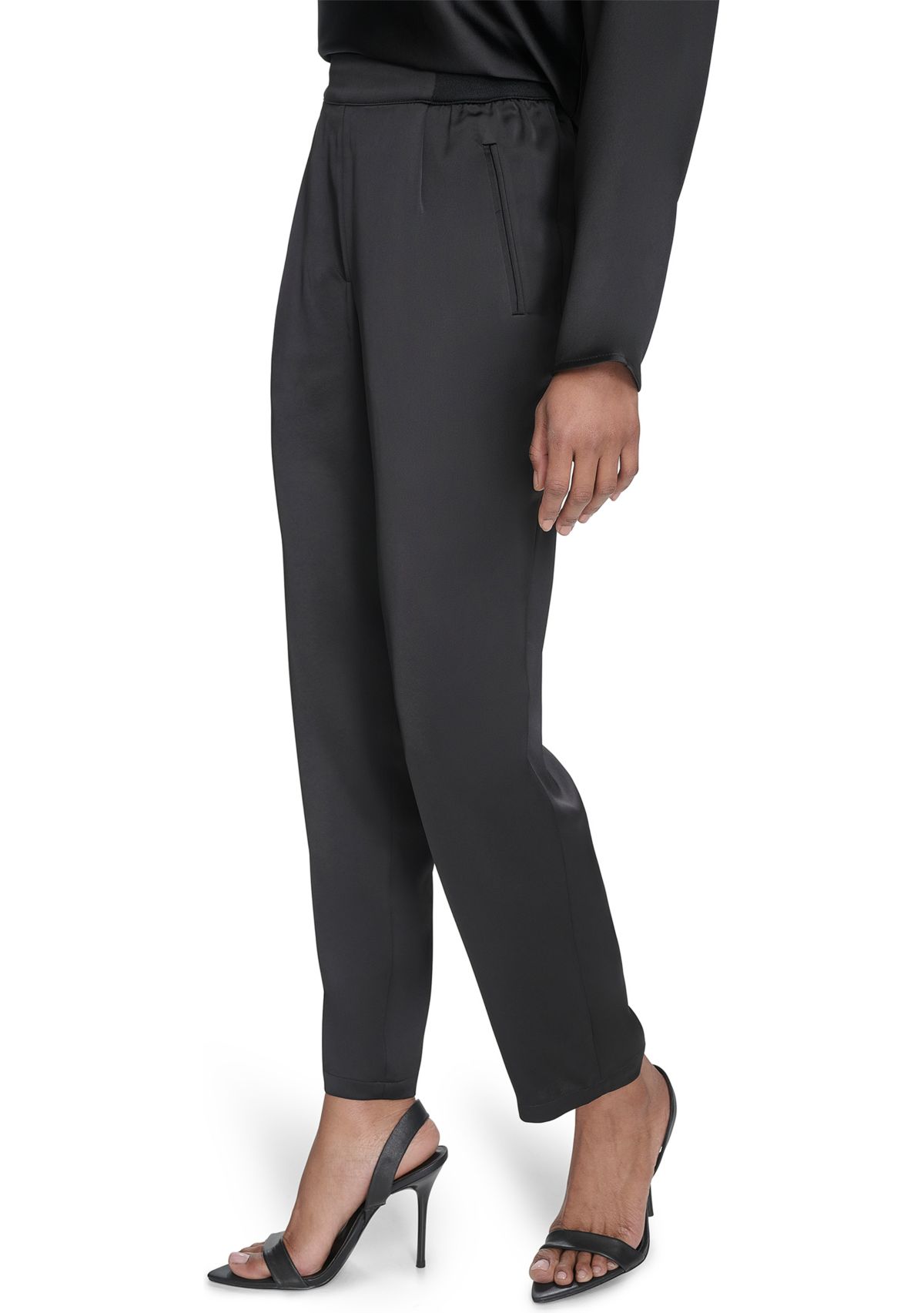 Satin Ribbed Trim Pants