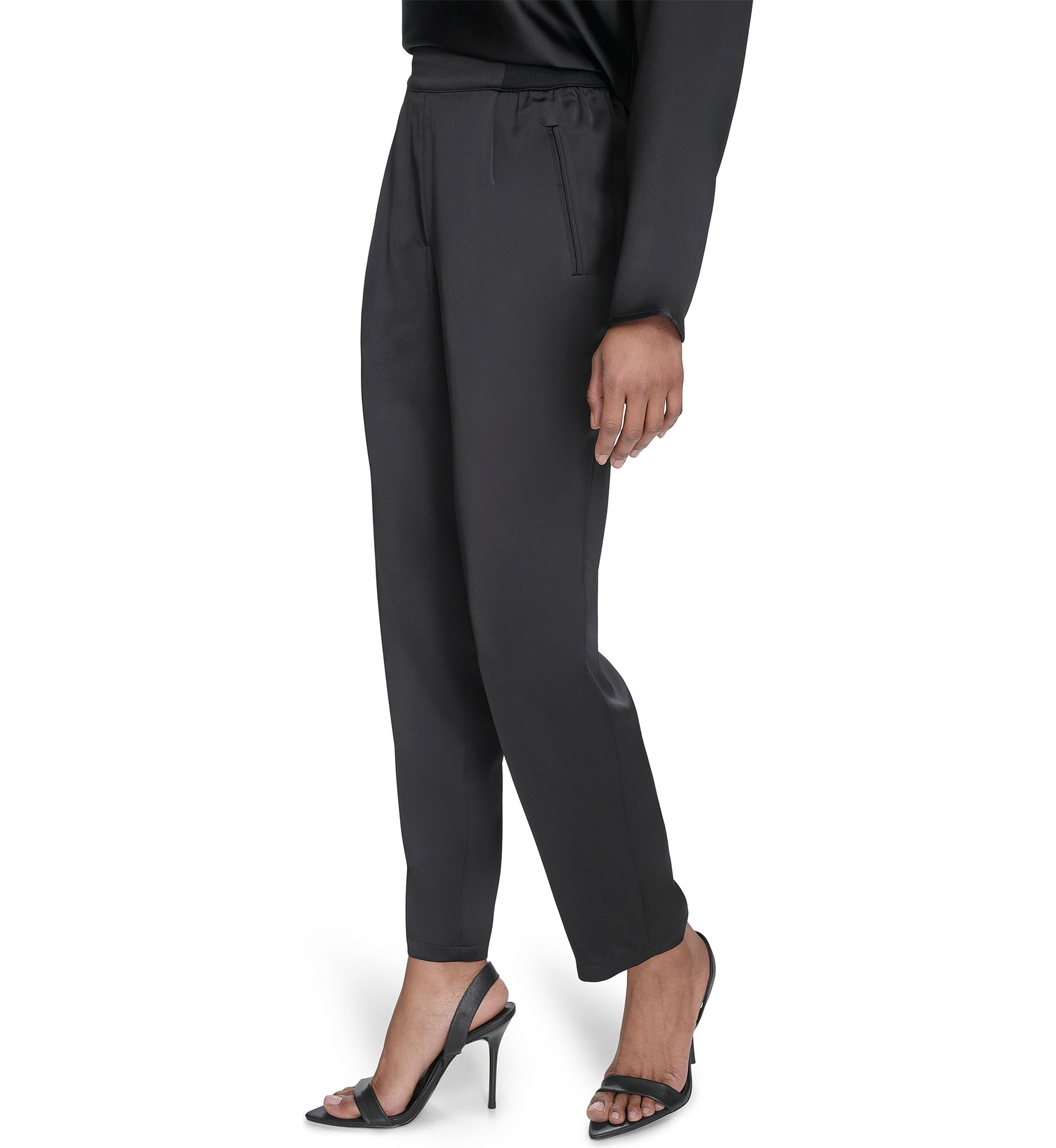 Satin Ribbed Trim Pants