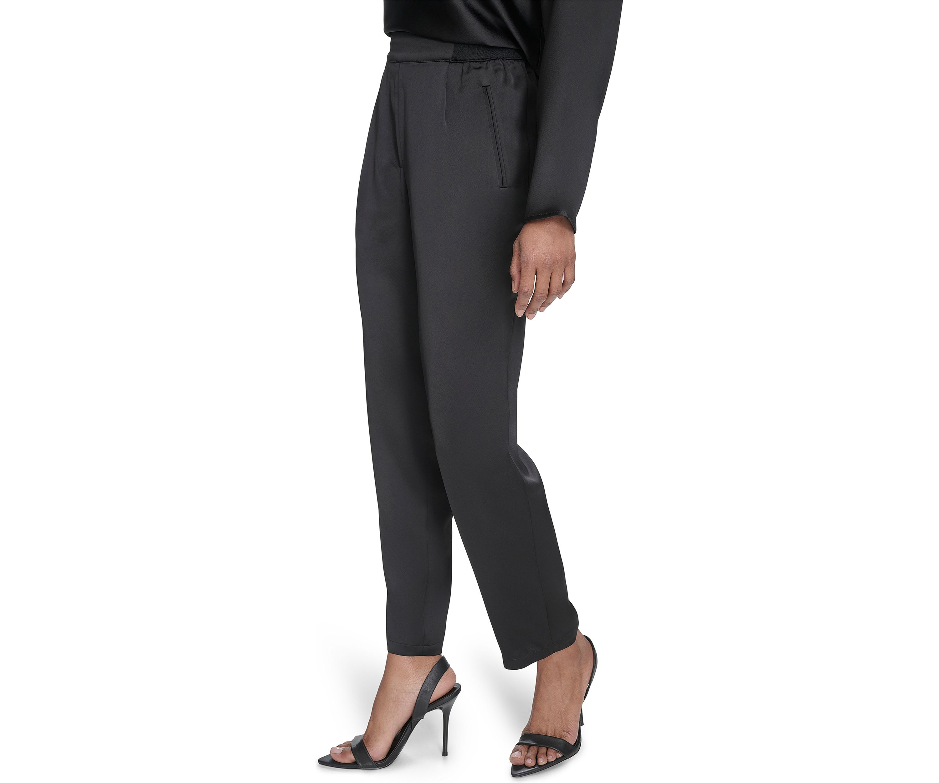 Satin Ribbed Trim Pants