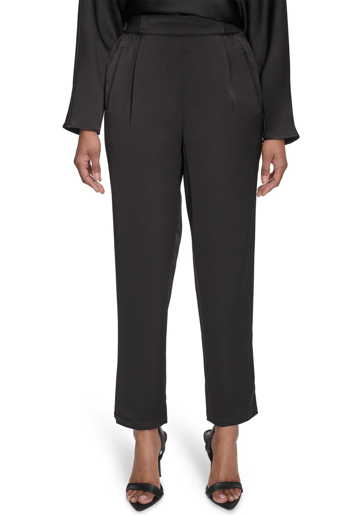 Satin Ribbed Trim Pants