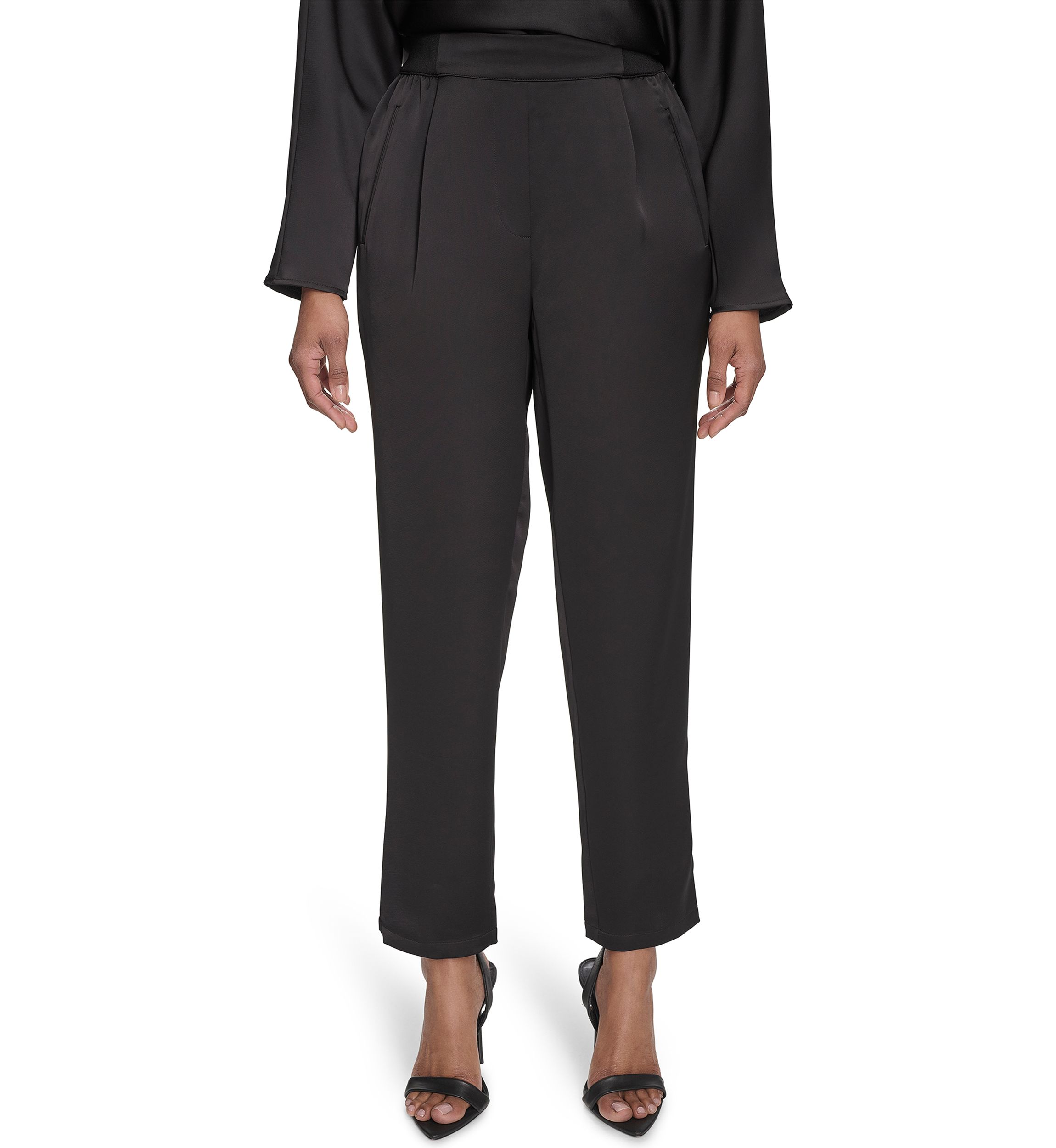 Satin Ribbed Trim Pants