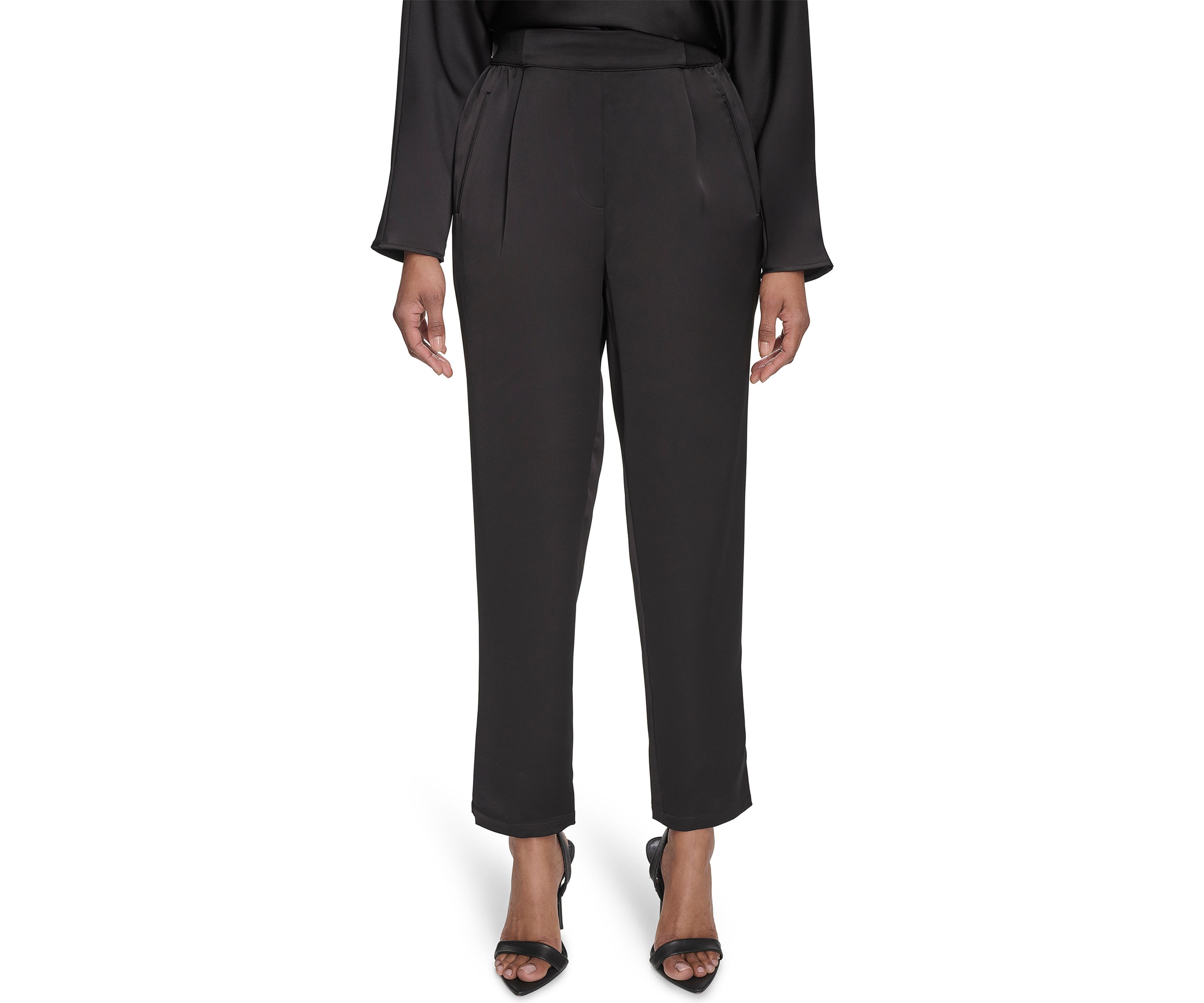 Satin Ribbed Trim Pants