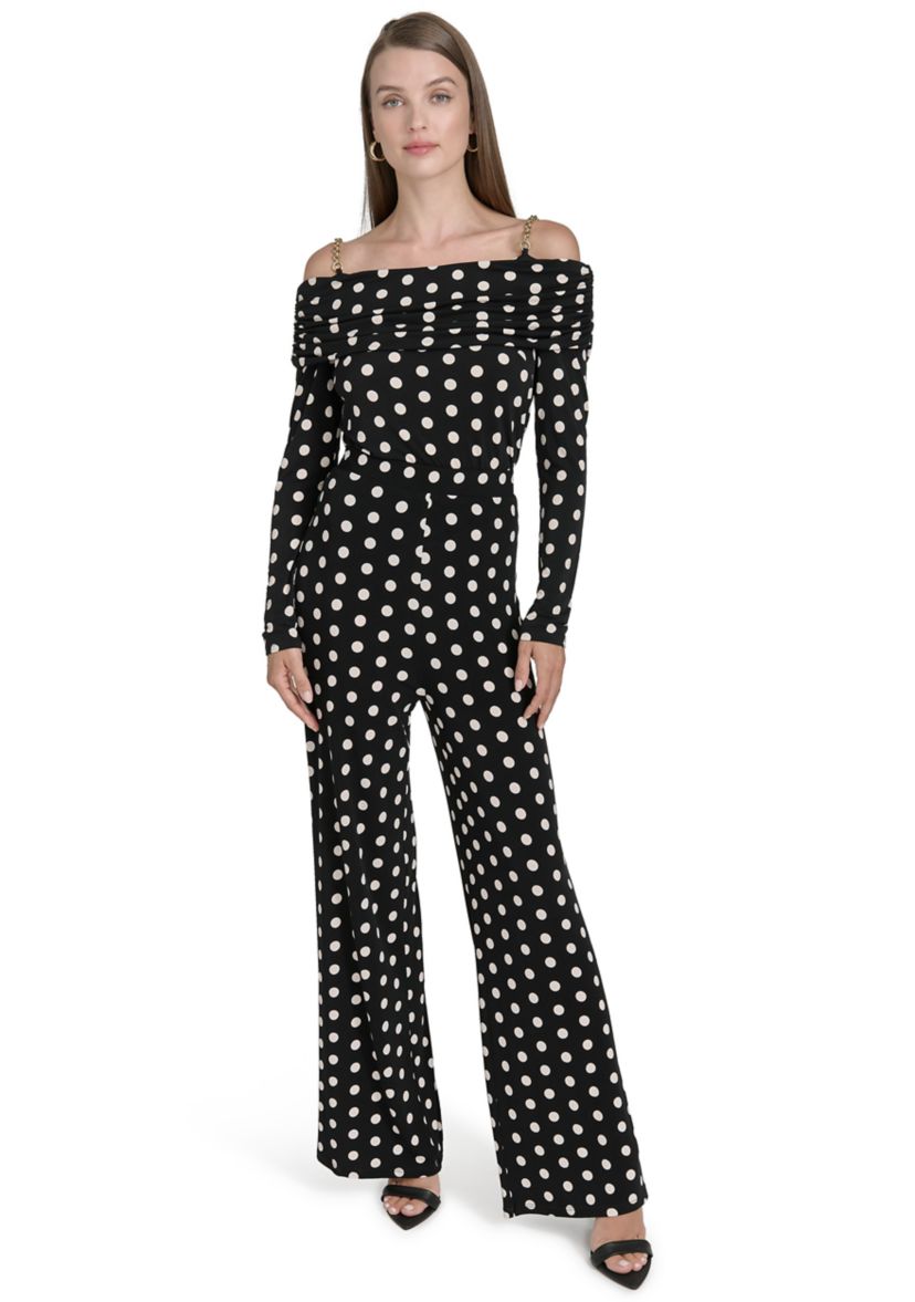 Womens Dot Print Wide Leg Pants