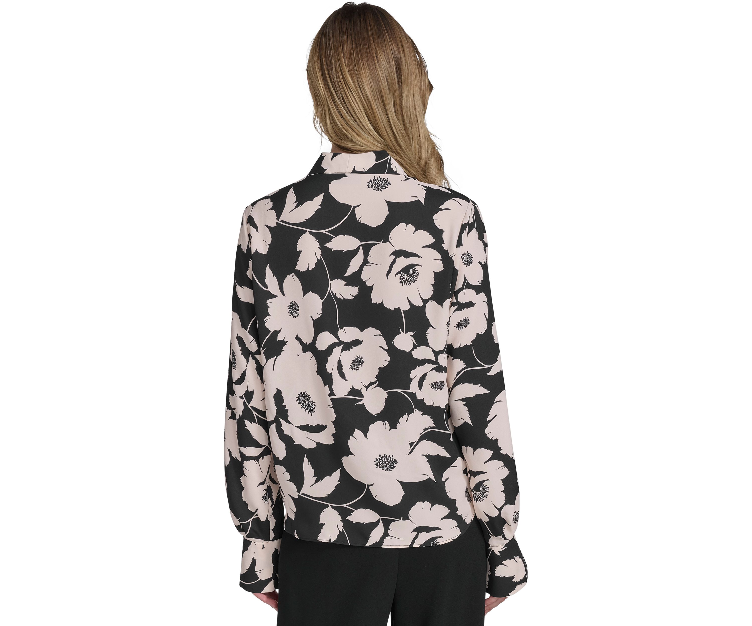 Womens Long Sleeve Floral V-Neck Blouse