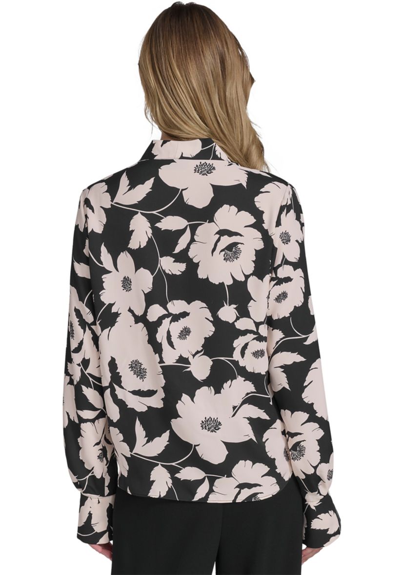 Womens Long Sleeve Floral V-Neck Blouse