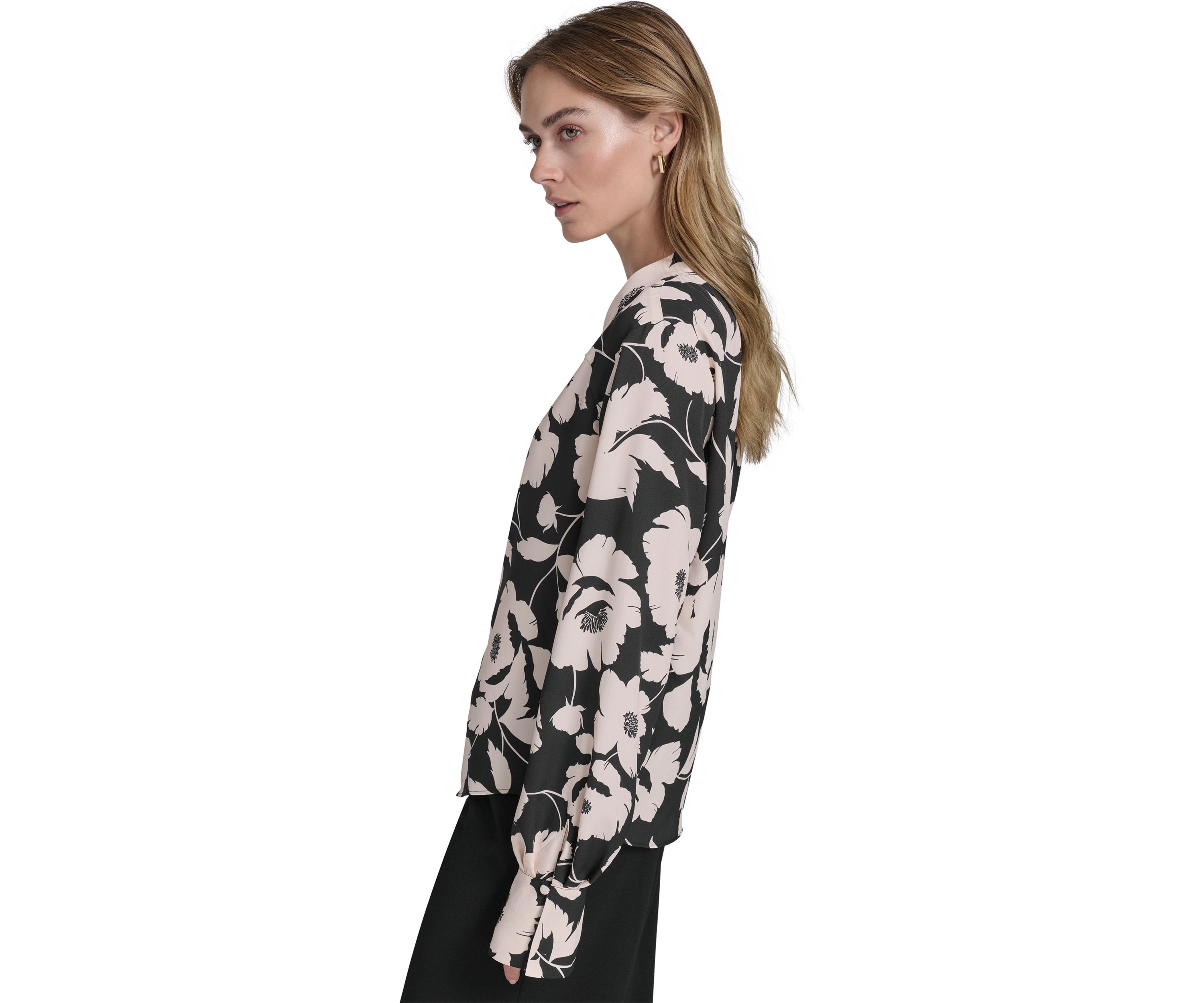 Womens Long Sleeve Floral V-Neck Blouse
