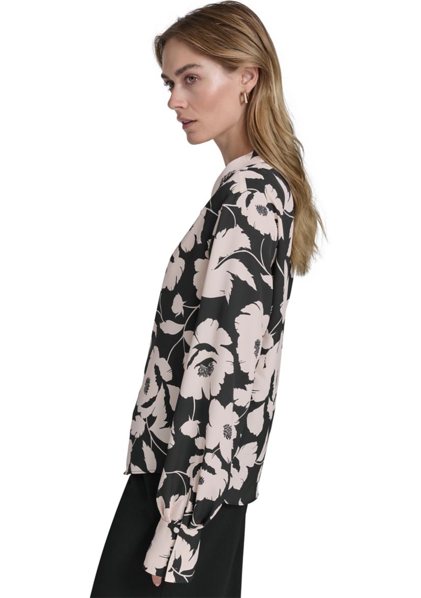 Womens Long Sleeve Floral V-Neck Blouse