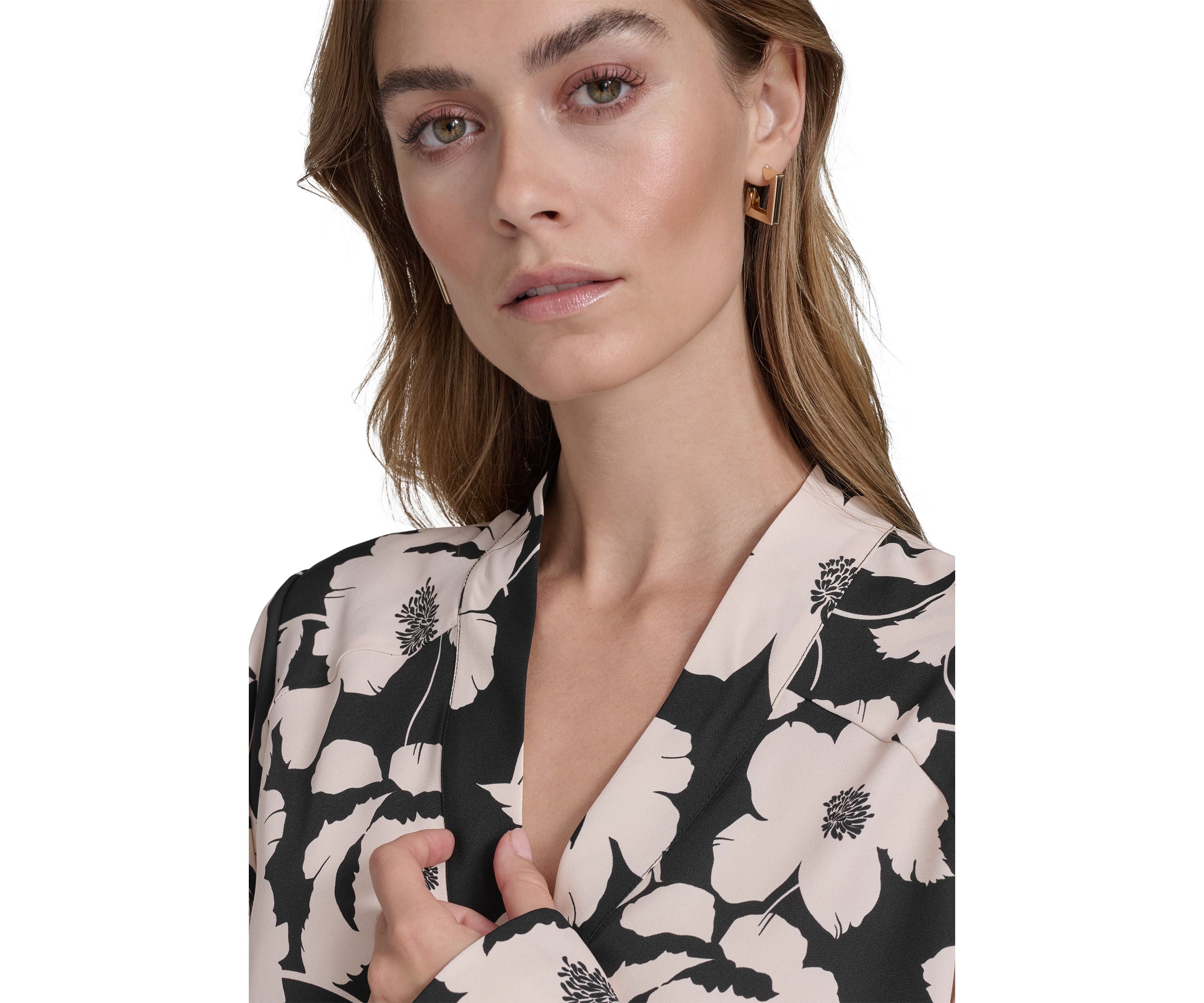 Womens Long Sleeve Floral V-Neck Blouse