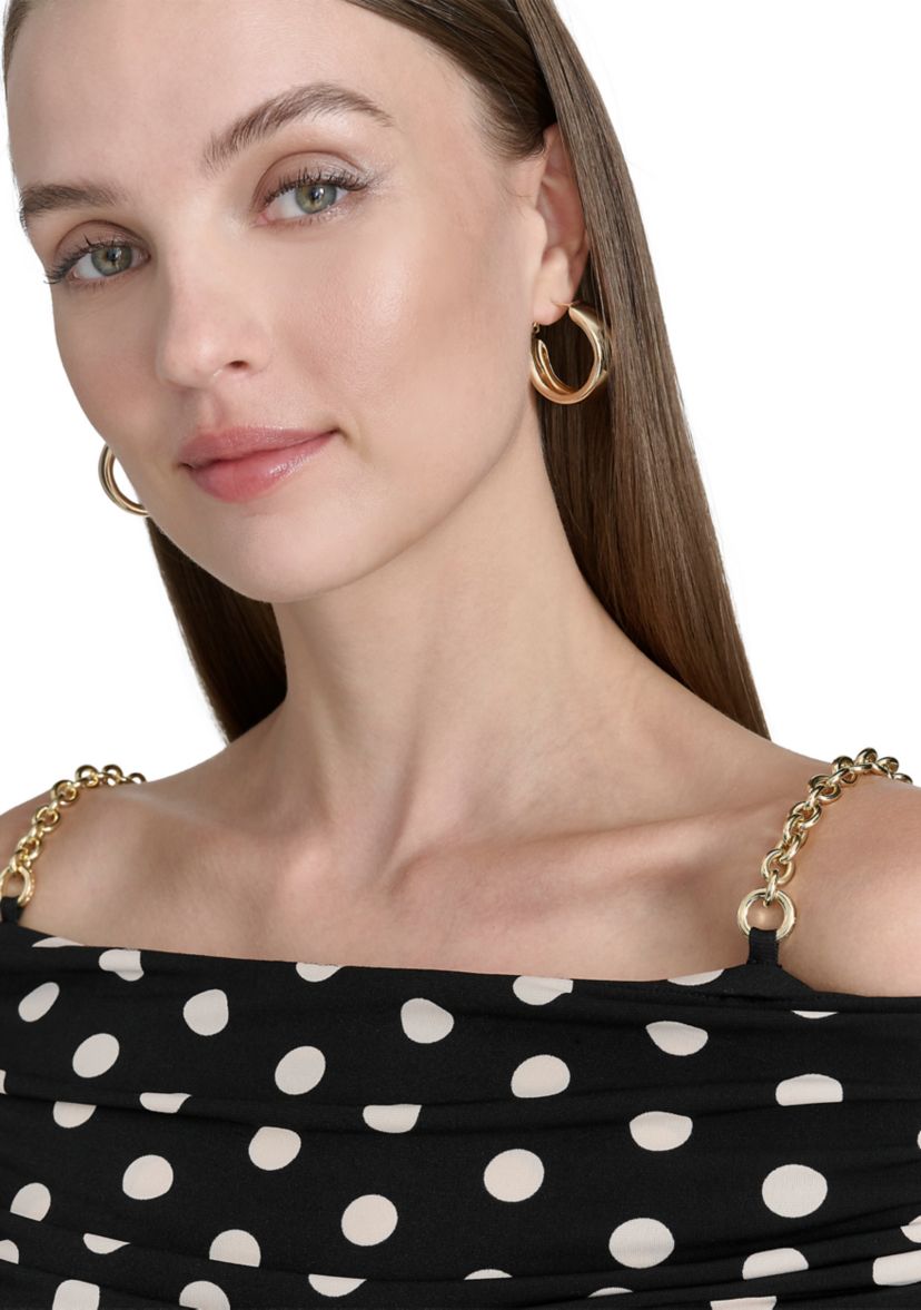 Womens Off the Shoulder Long Sleeve Dot Print Knit Top