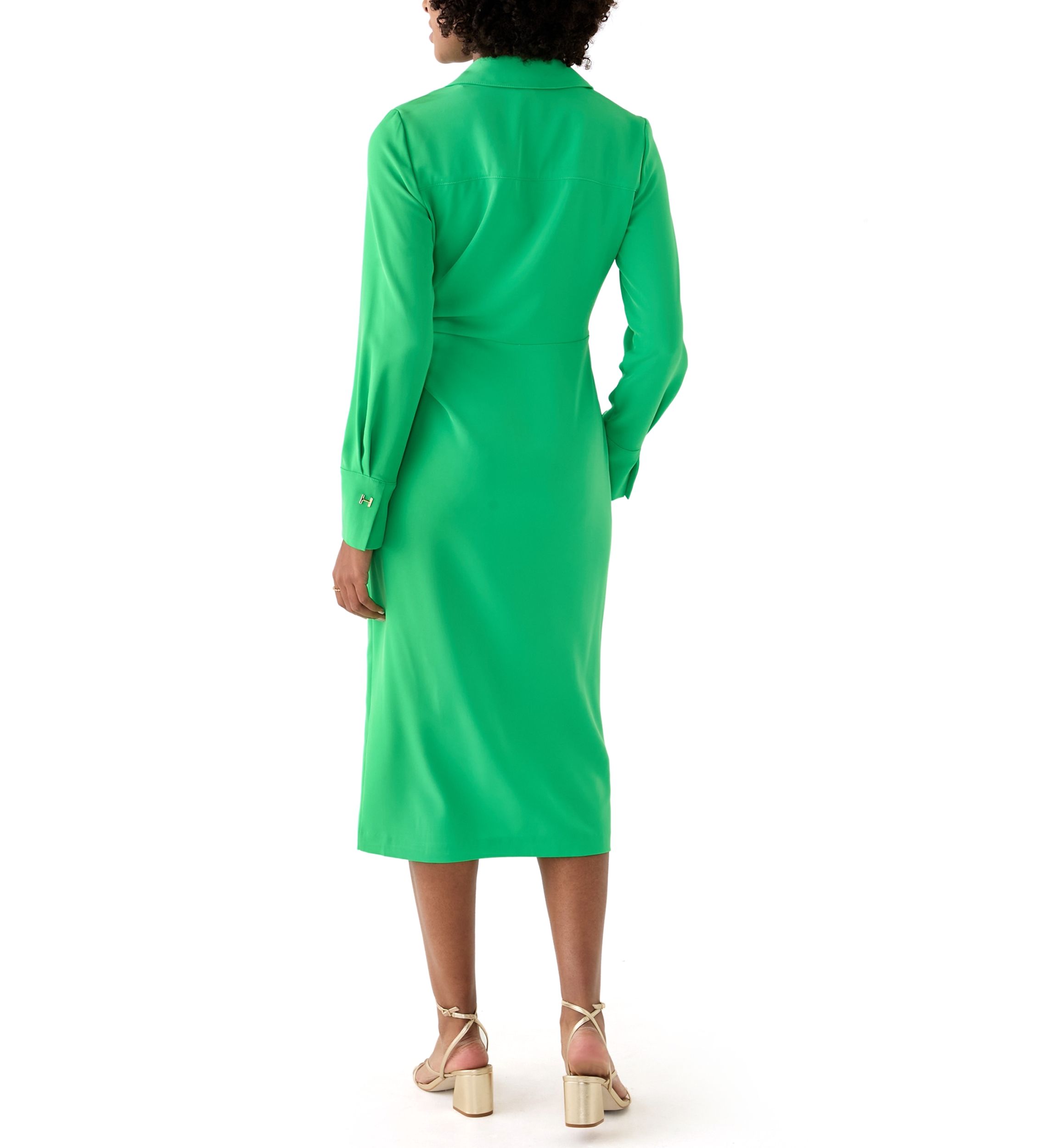 Womens Long Sleeve Button Trim Collar Knit Dress