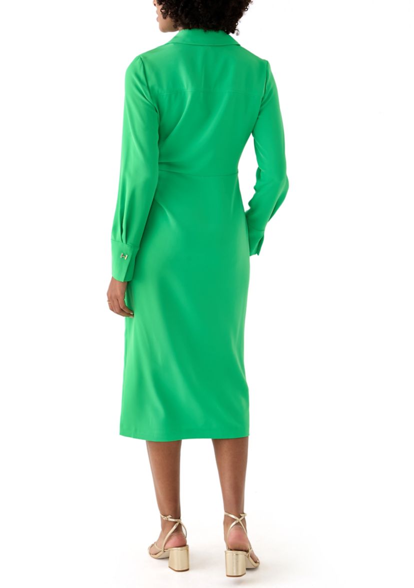 Womens Long Sleeve Button Trim Collar Knit Dress