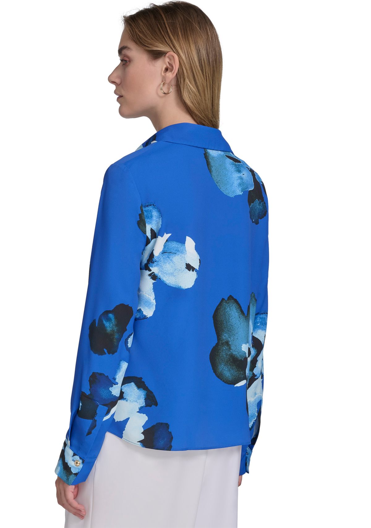 Womens Long Sleeve Cowl Neck Floral Blouse
