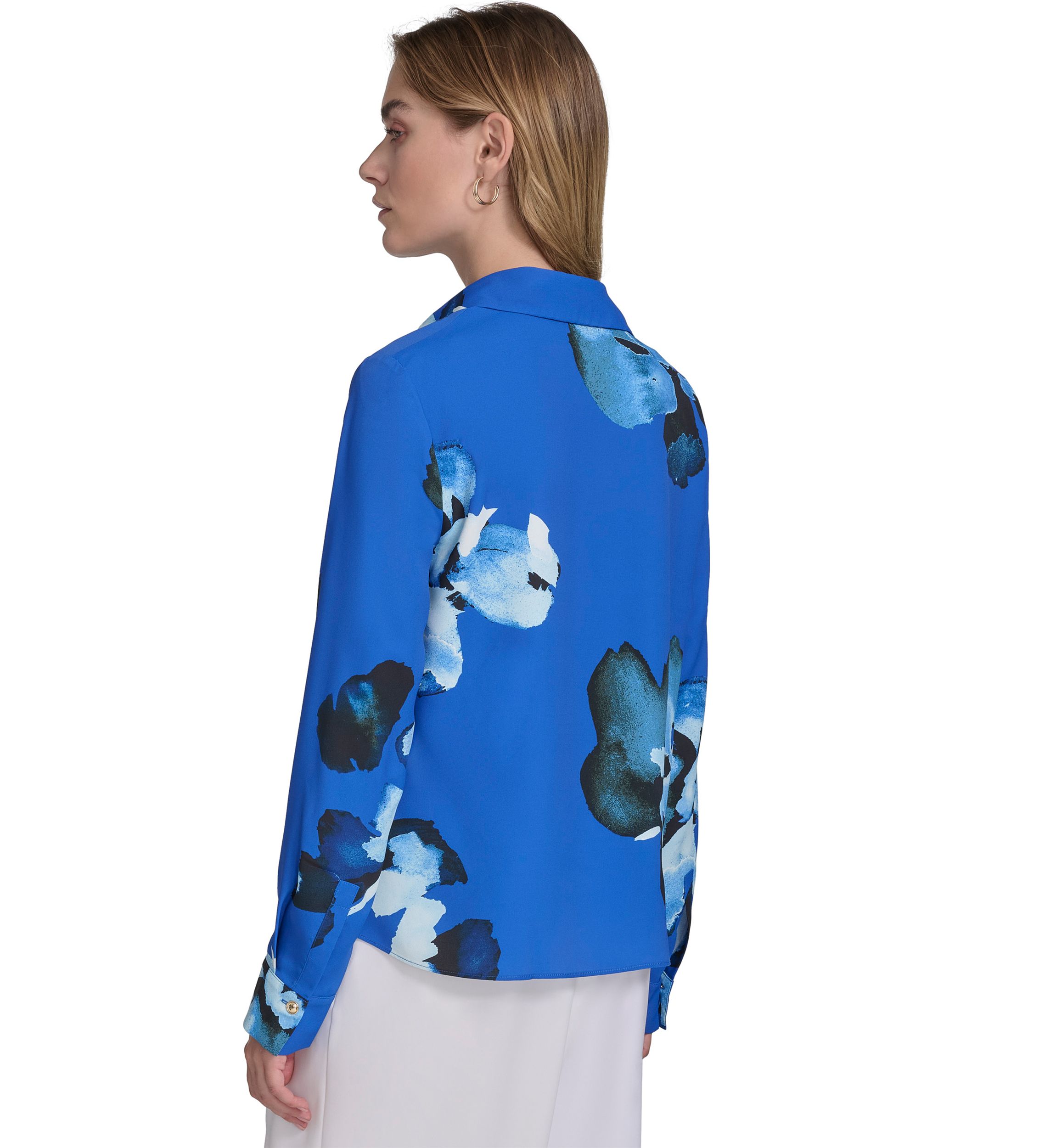 Womens Long Sleeve Cowl Neck Floral Blouse