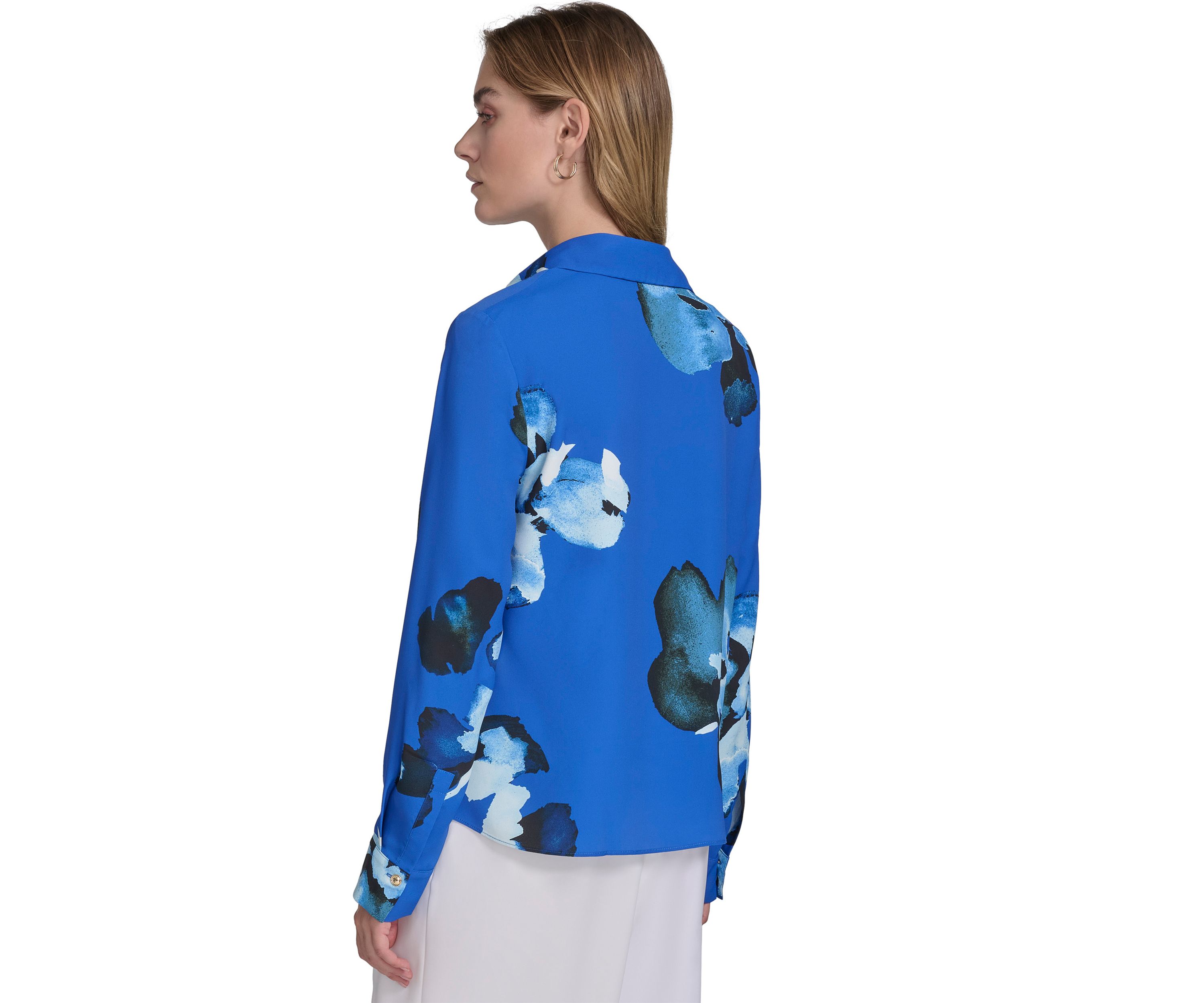 Womens Long Sleeve Cowl Neck Floral Blouse