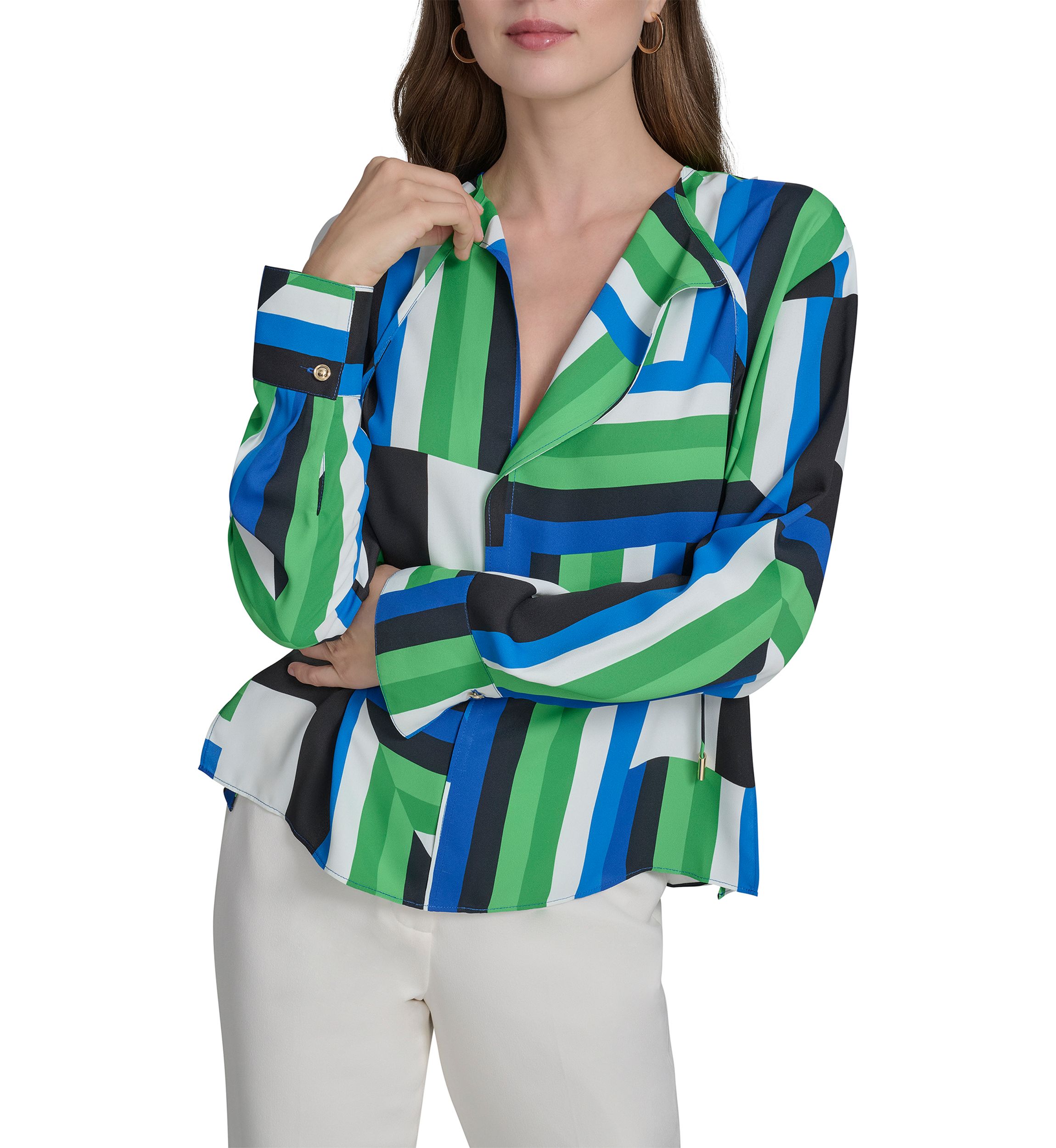 Womens Long Sleeve Geometric Print Blouse