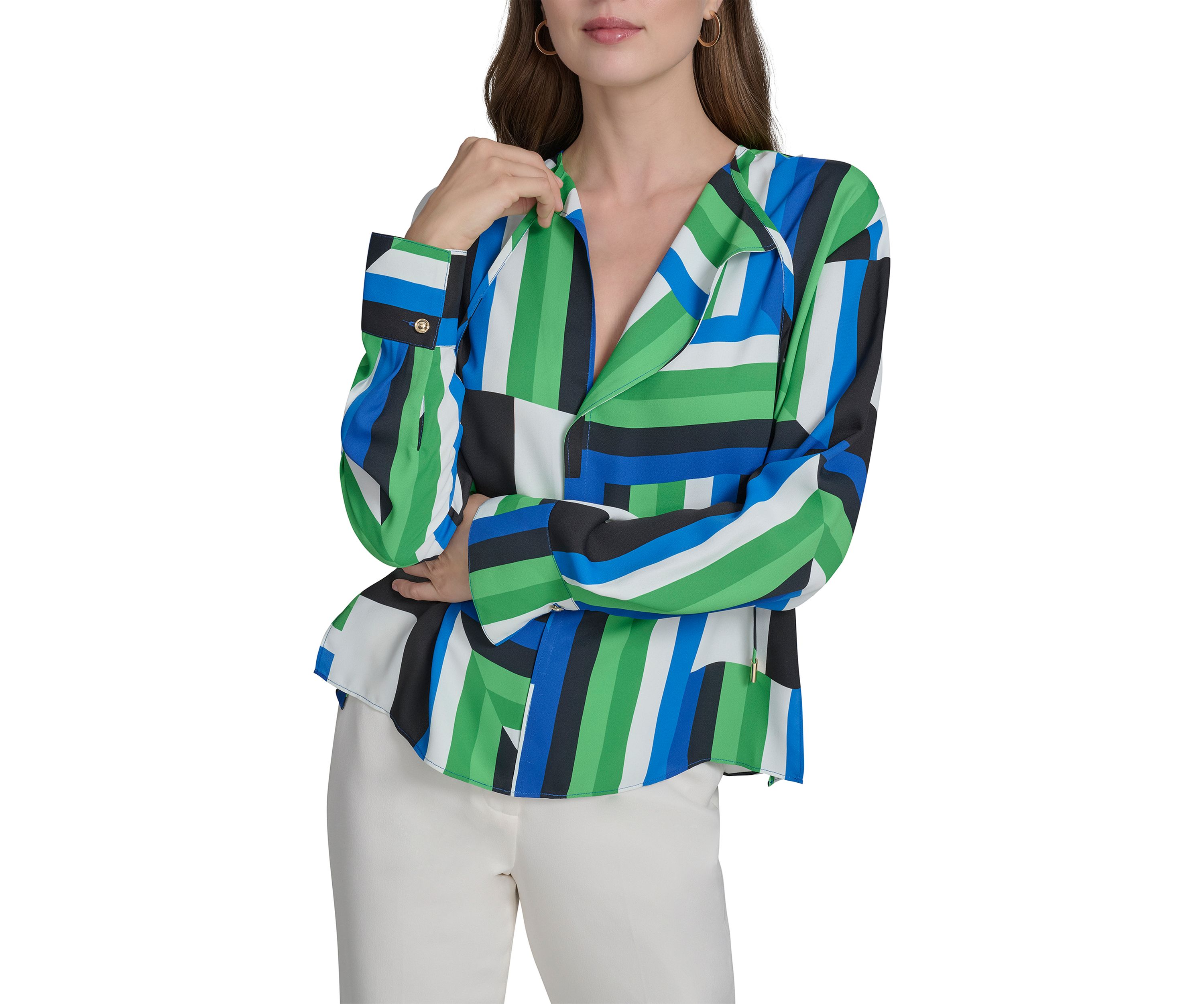 Womens Long Sleeve Geometric Print Blouse