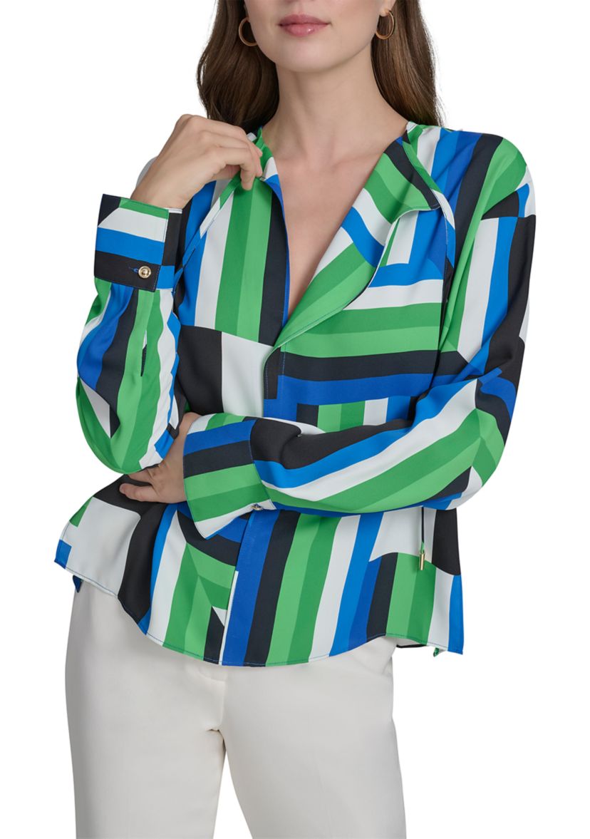 Womens Long Sleeve Geometric Print Blouse