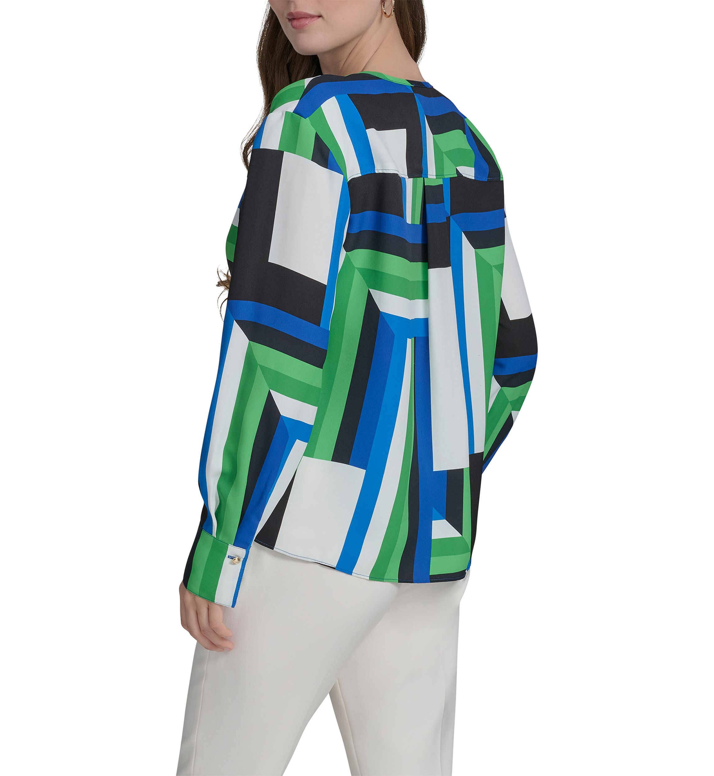 Womens Long Sleeve Geometric Print Blouse