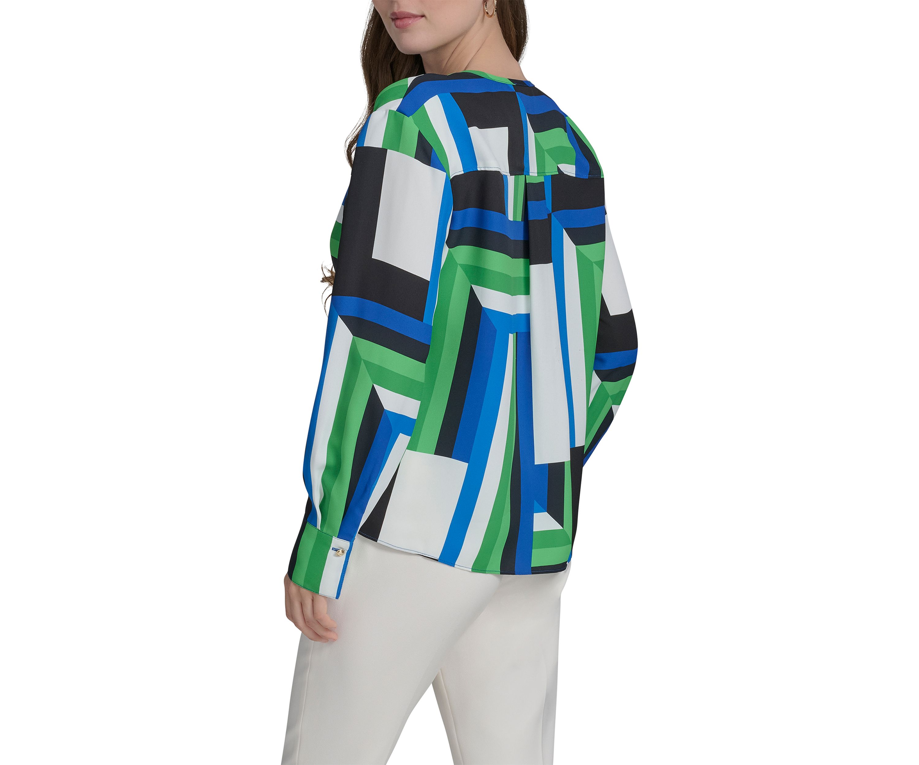 Womens Long Sleeve Geometric Print Blouse